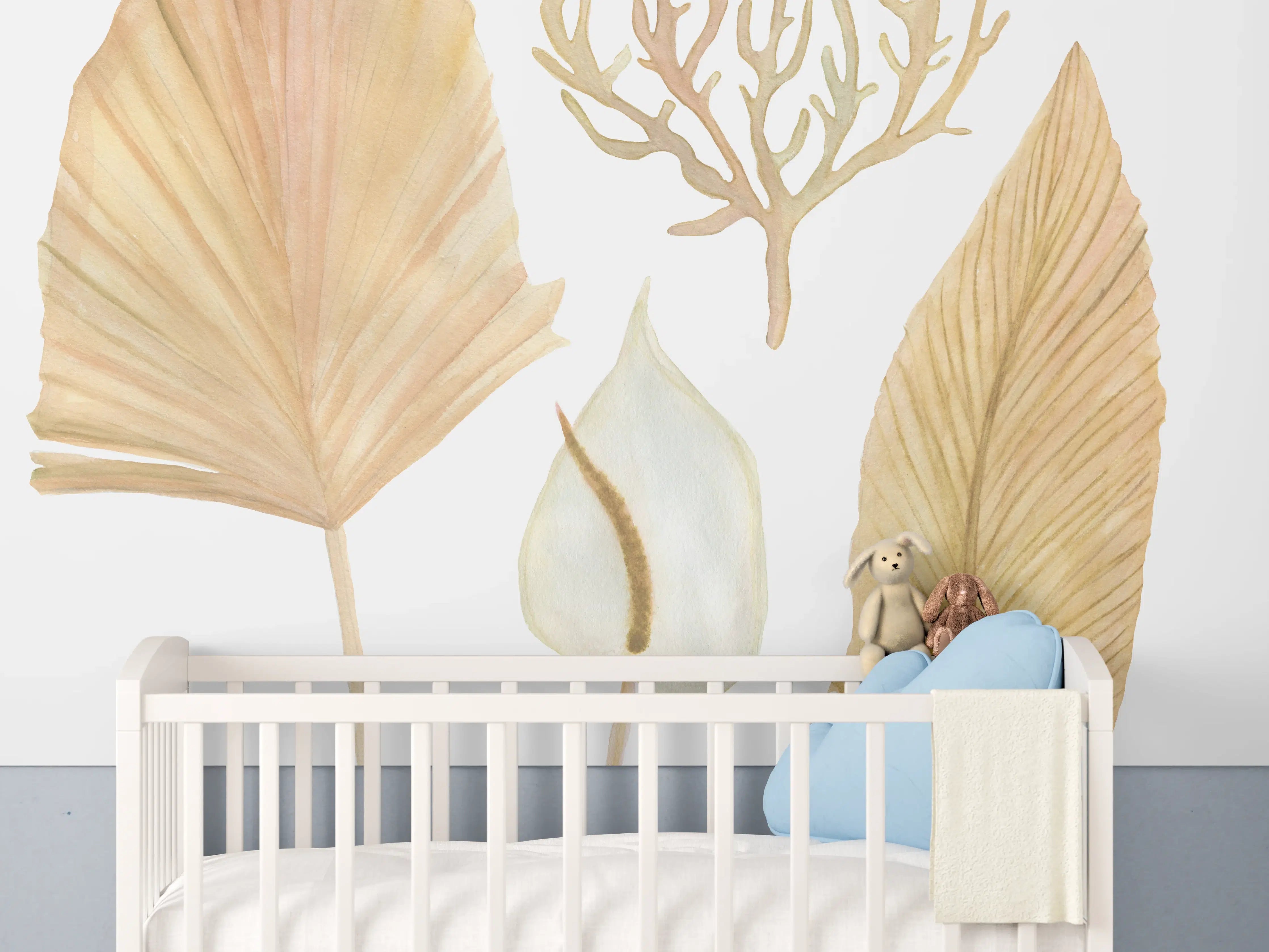 Babyzimmer Wandgestaltung - Aquarellmalerei - Verschiedene natürliche Blätter