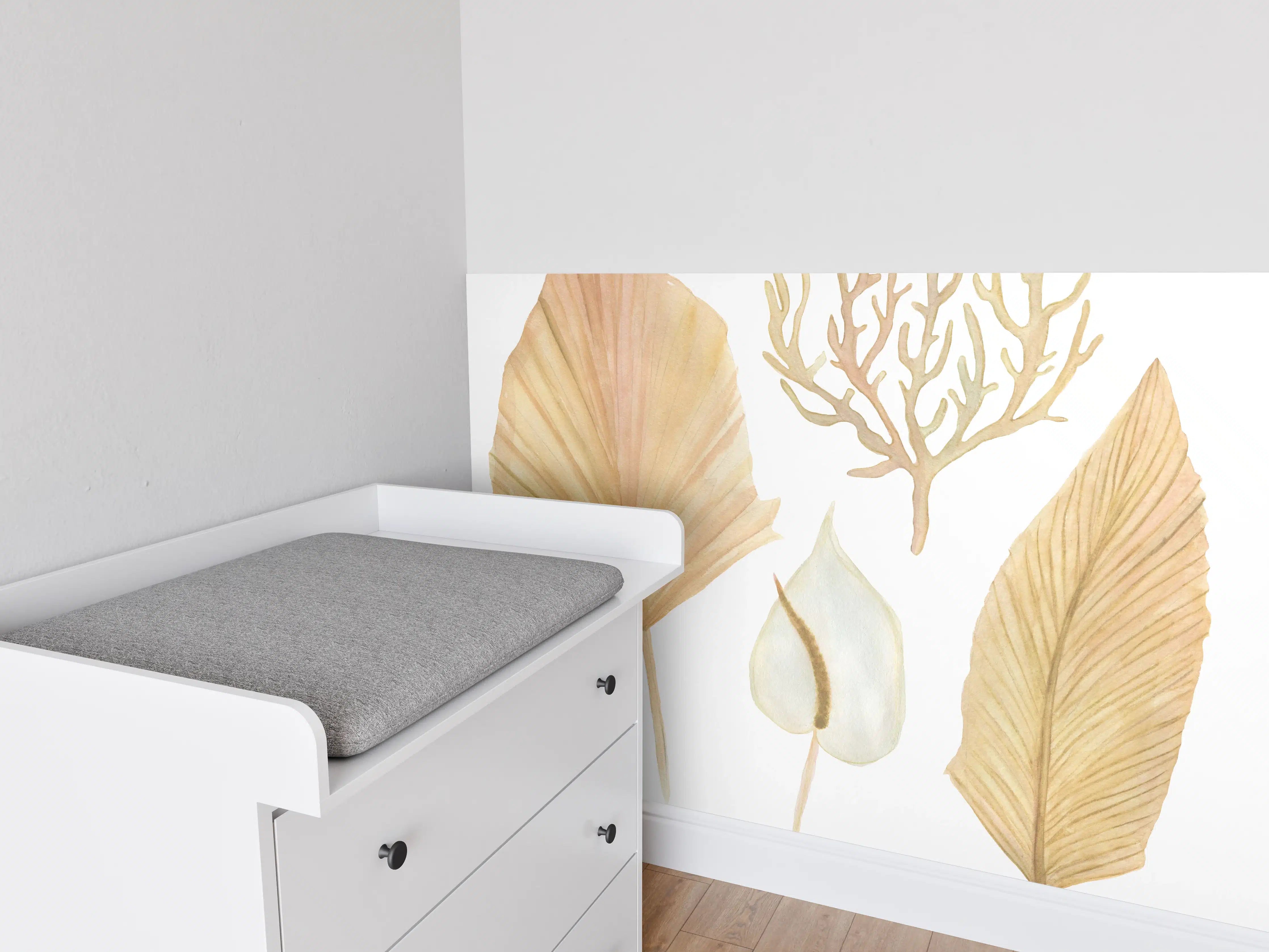 Babyzimmer Wandgestaltung - Aquarellmalerei - Verschiedene natürliche Blätter