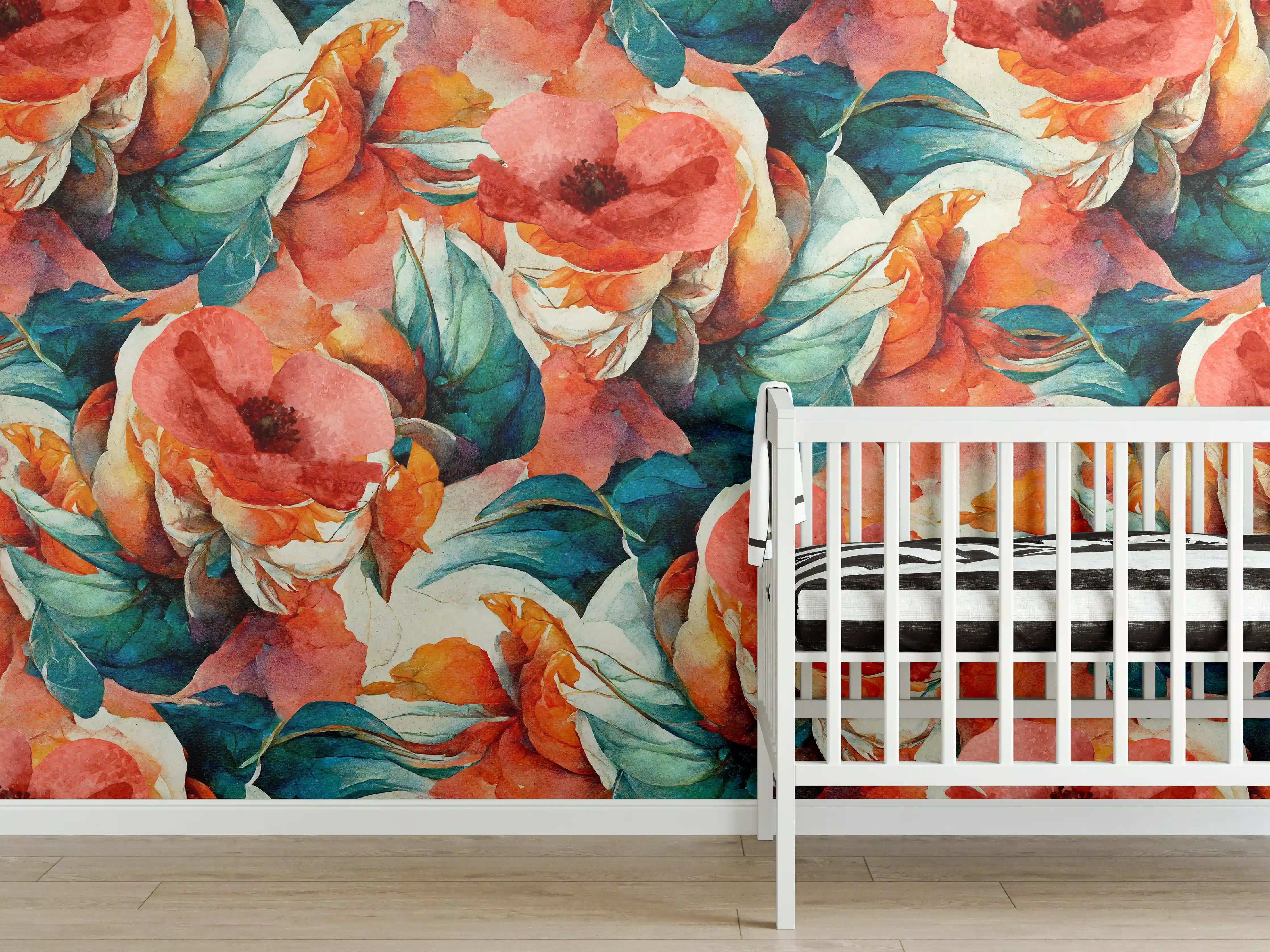 Babyzimmer Wandgestaltung - Aquarellpapier - Florales Muster