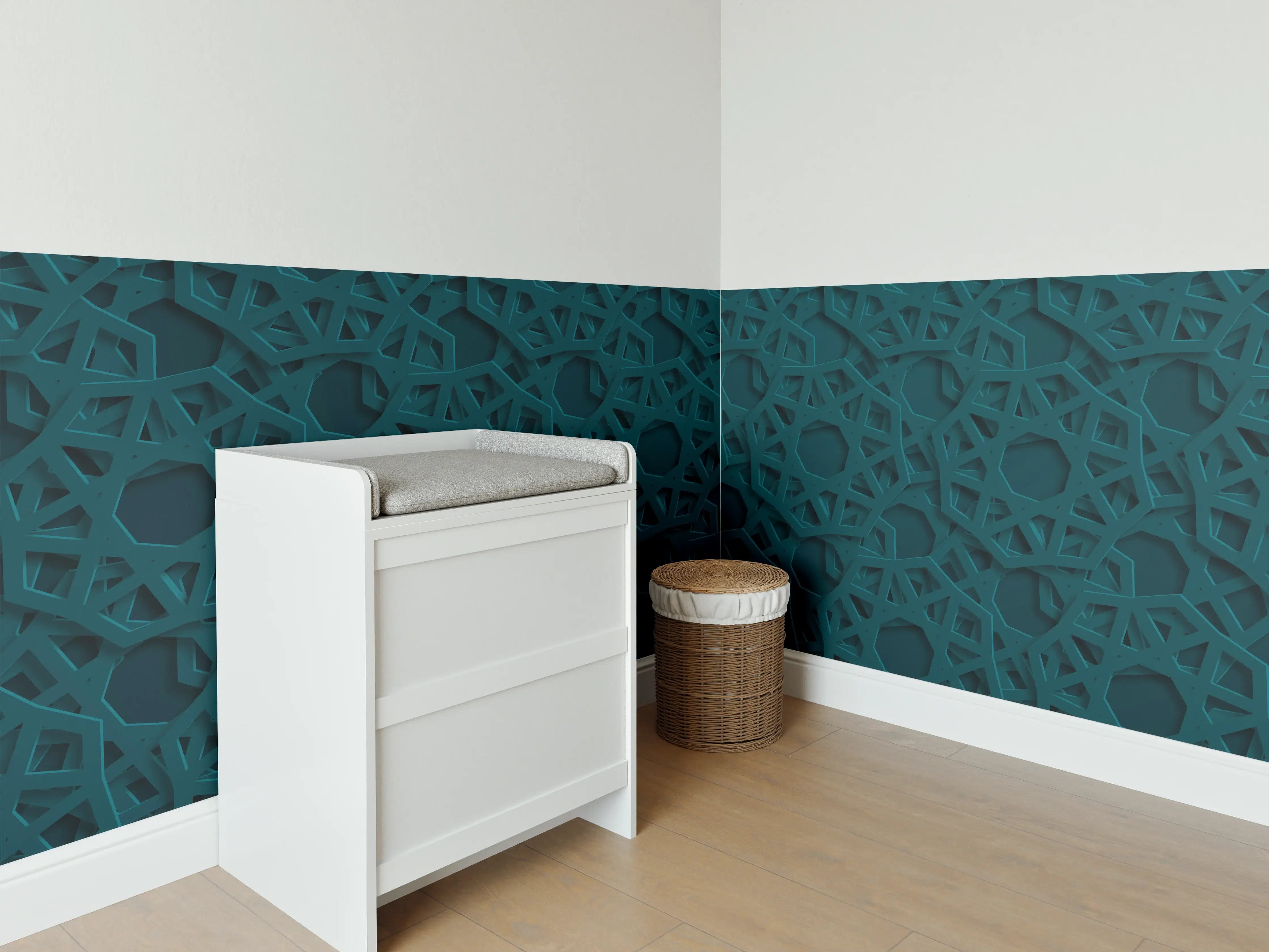 Babyzimmer Wandgestaltung - Arabisches Muster Blau Dunkel