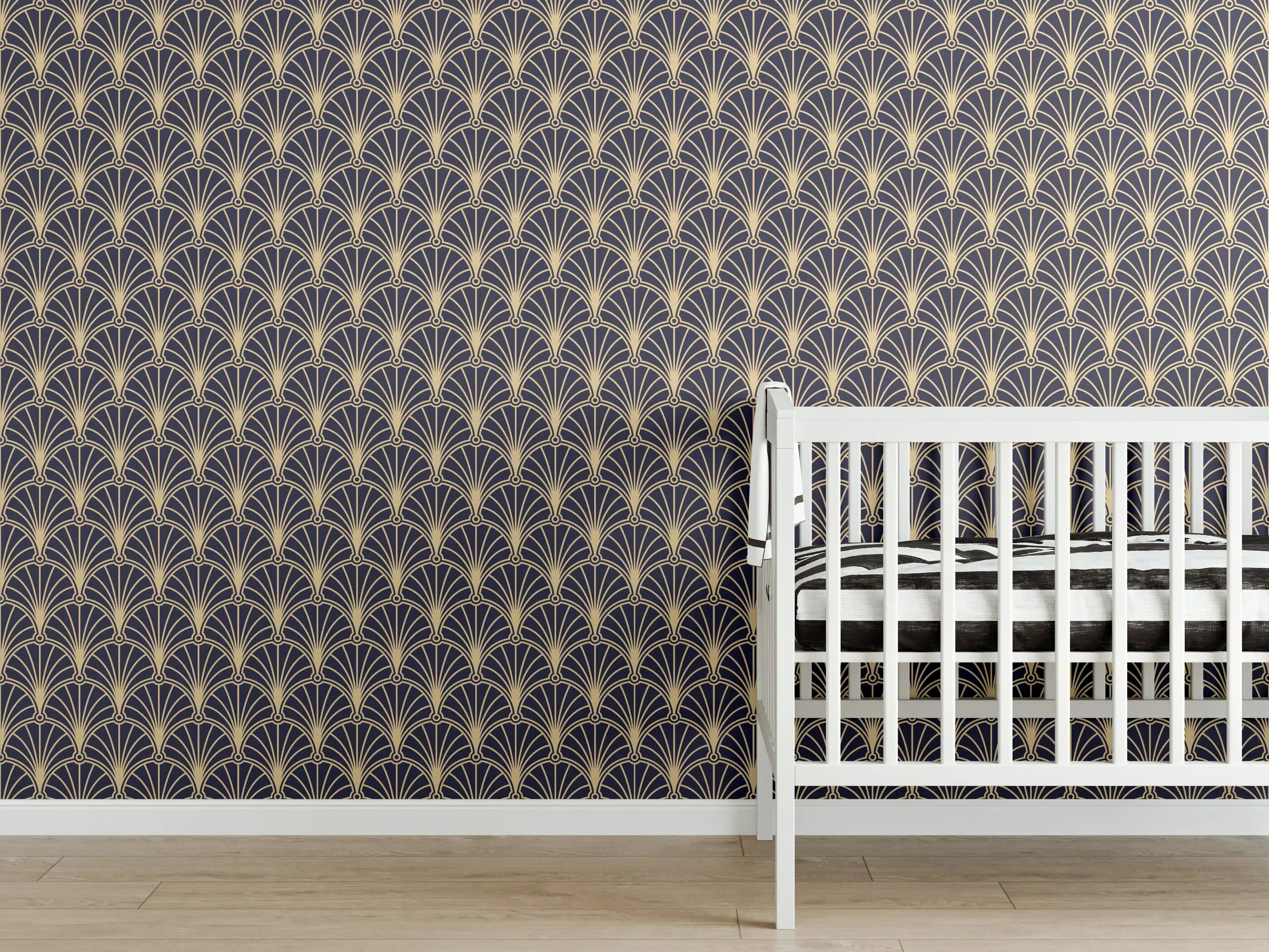 Babyzimmer Wandgestaltung - Art Déco-Fächer-Muster Dunkel