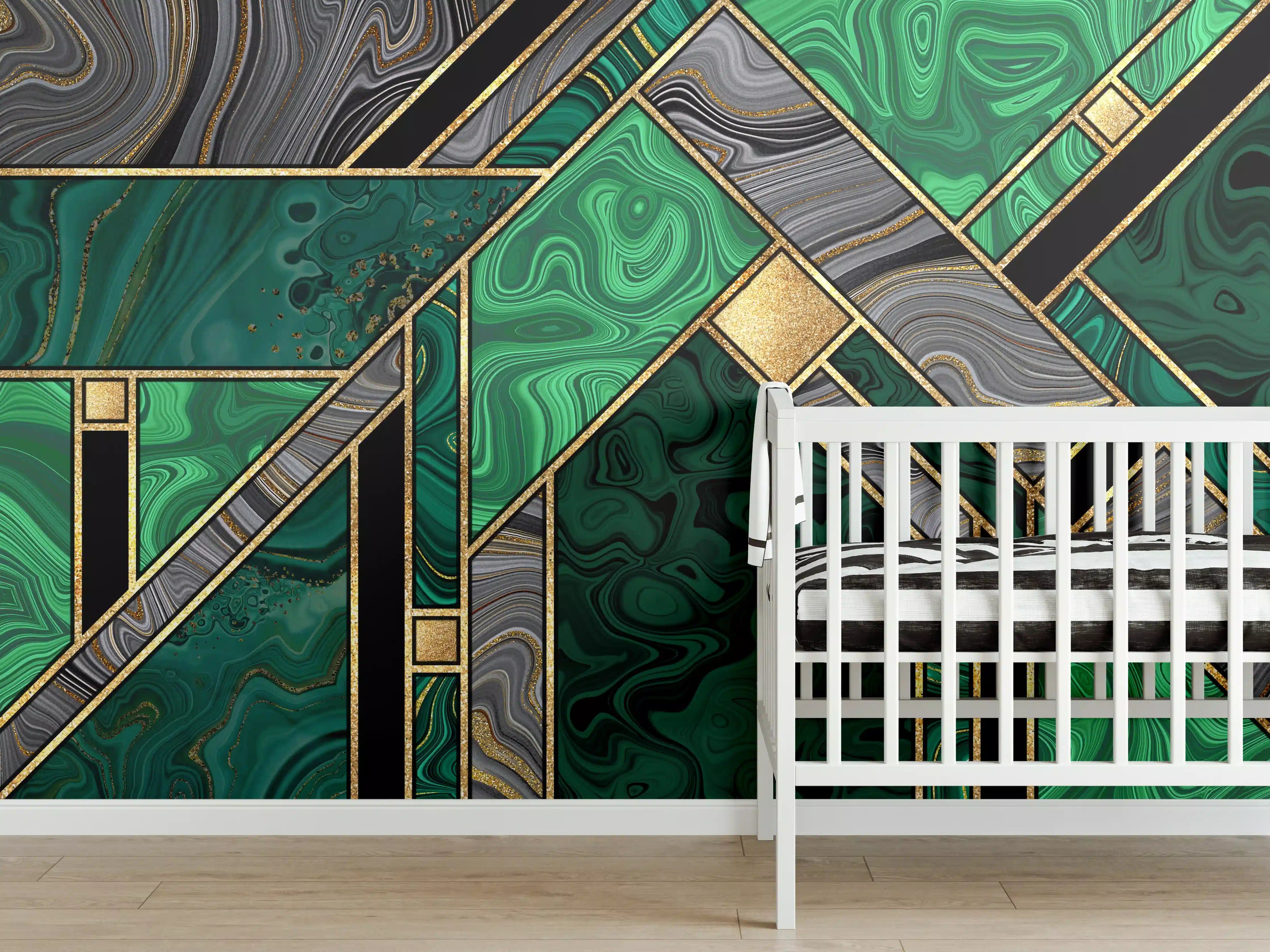 Babyzimmer Wandgestaltung - Art Deco Malachit Gold-Mosaik