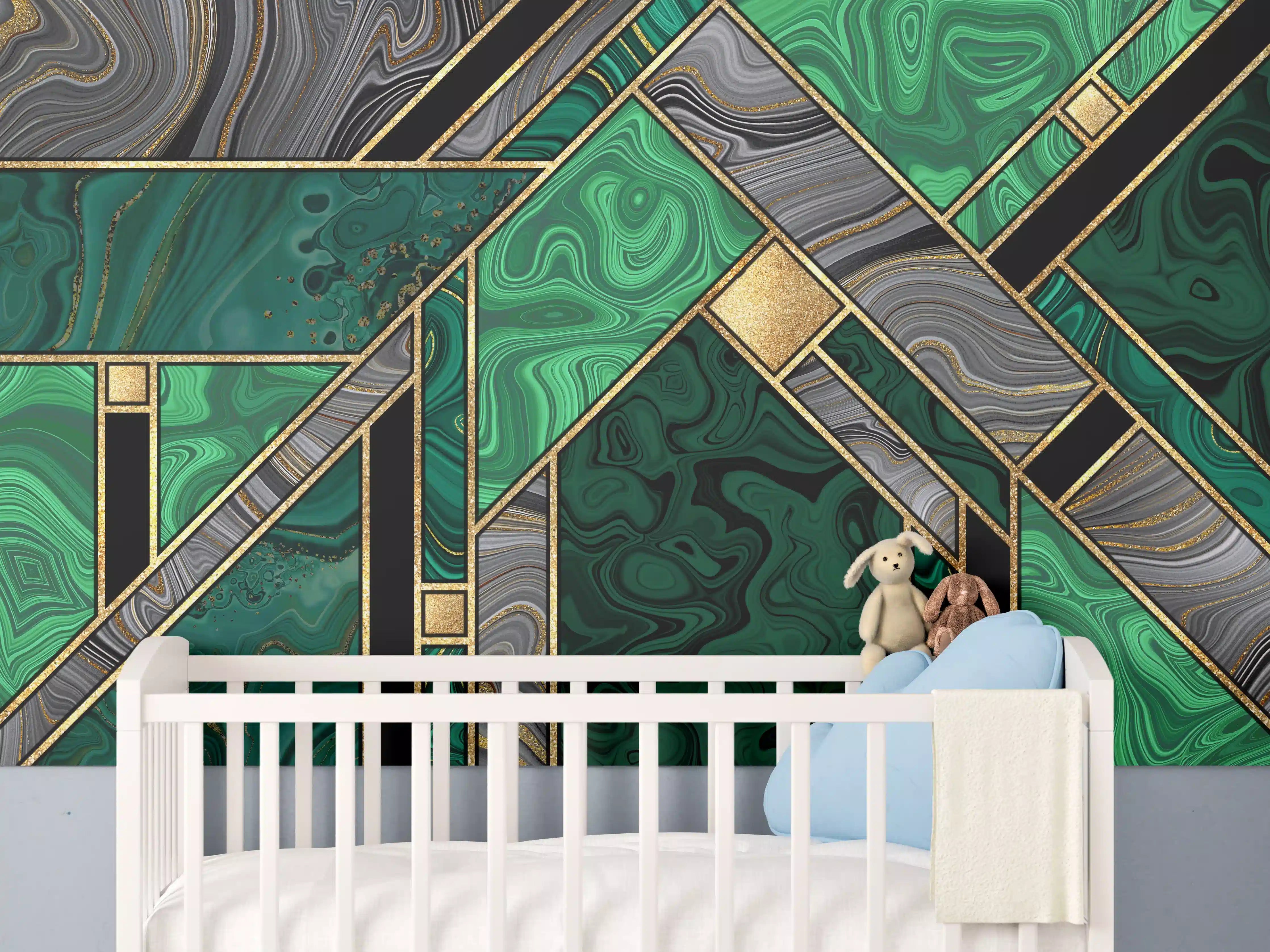 Babyzimmer Wandgestaltung - Art Deco Malachit Gold-Mosaik