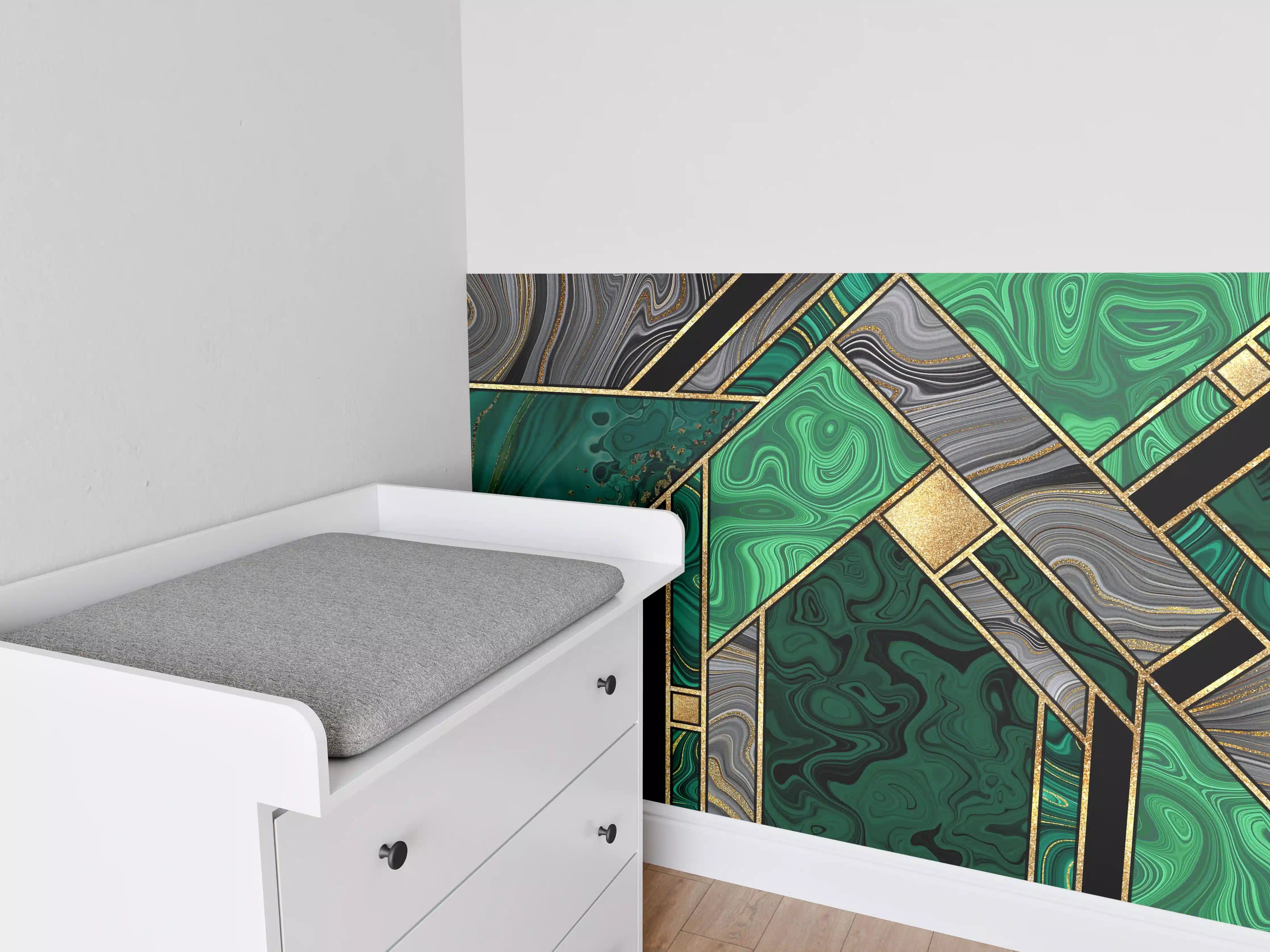 Babyzimmer Wandgestaltung - Art Deco Malachit Gold-Mosaik