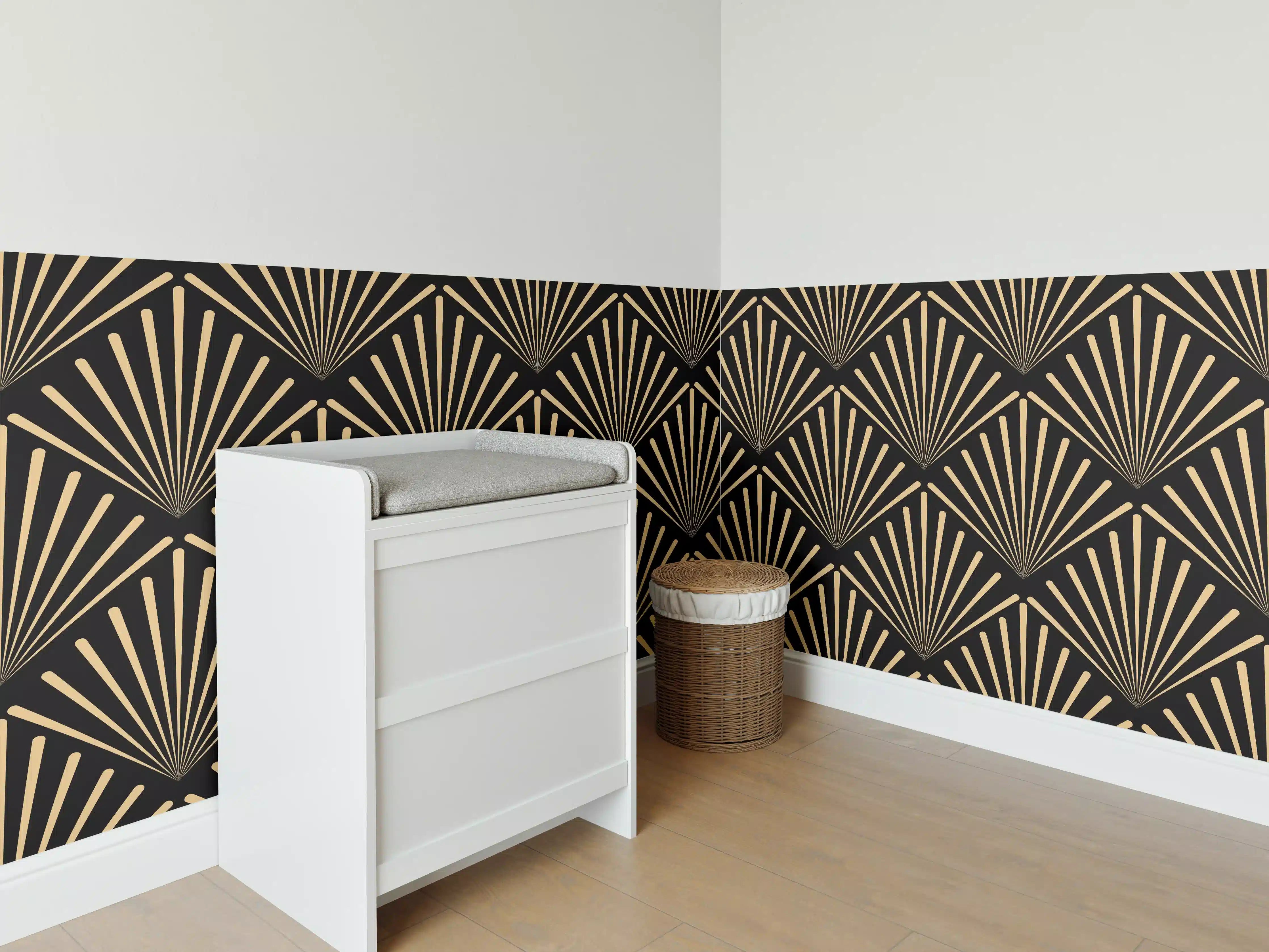 Babyzimmer Wandgestaltung - Art-Deco-Muster Gold Schwarz
