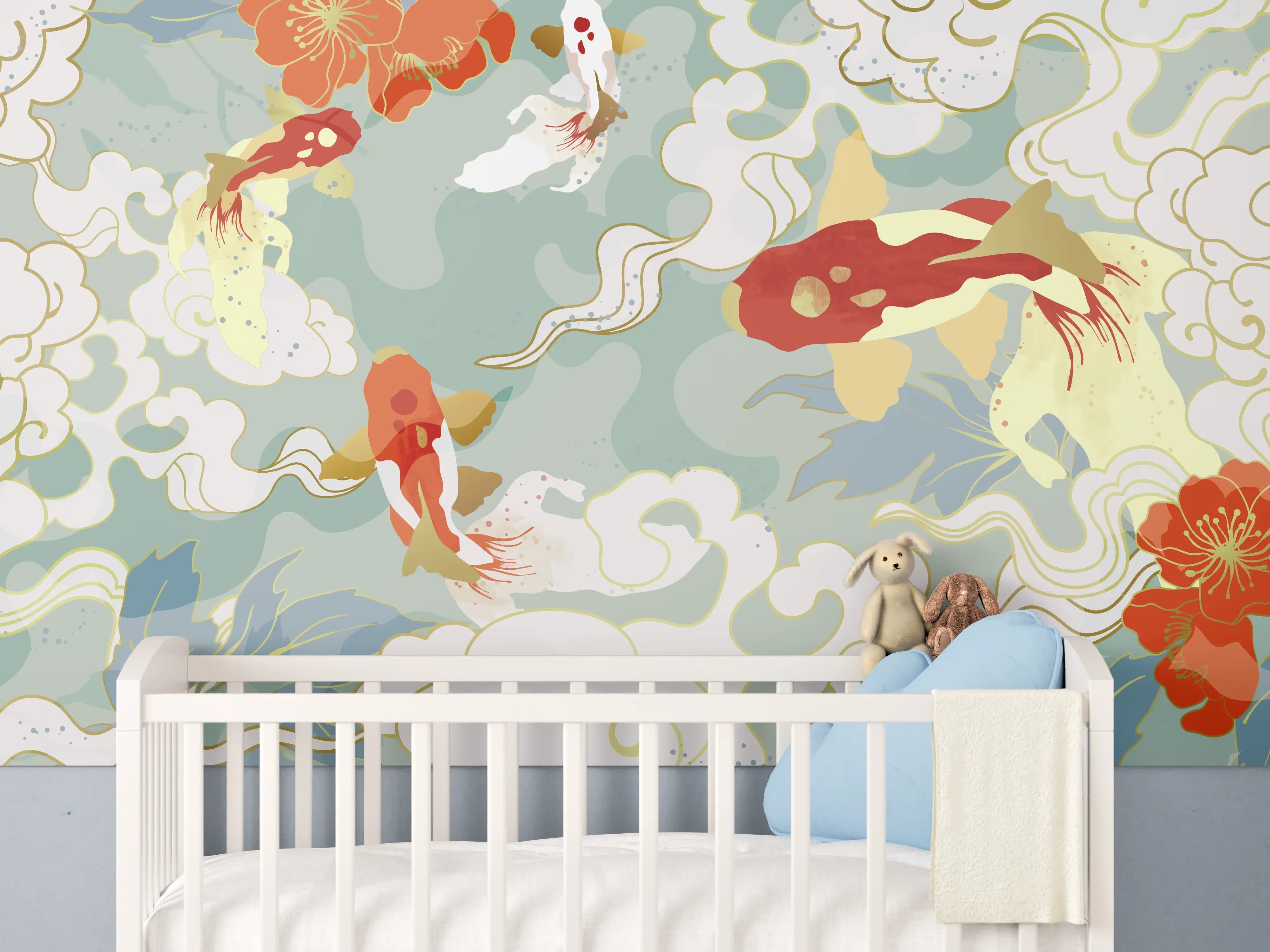 Babyzimmer Wandgestaltung - Asiatisches Koi-Karpfen-Muster