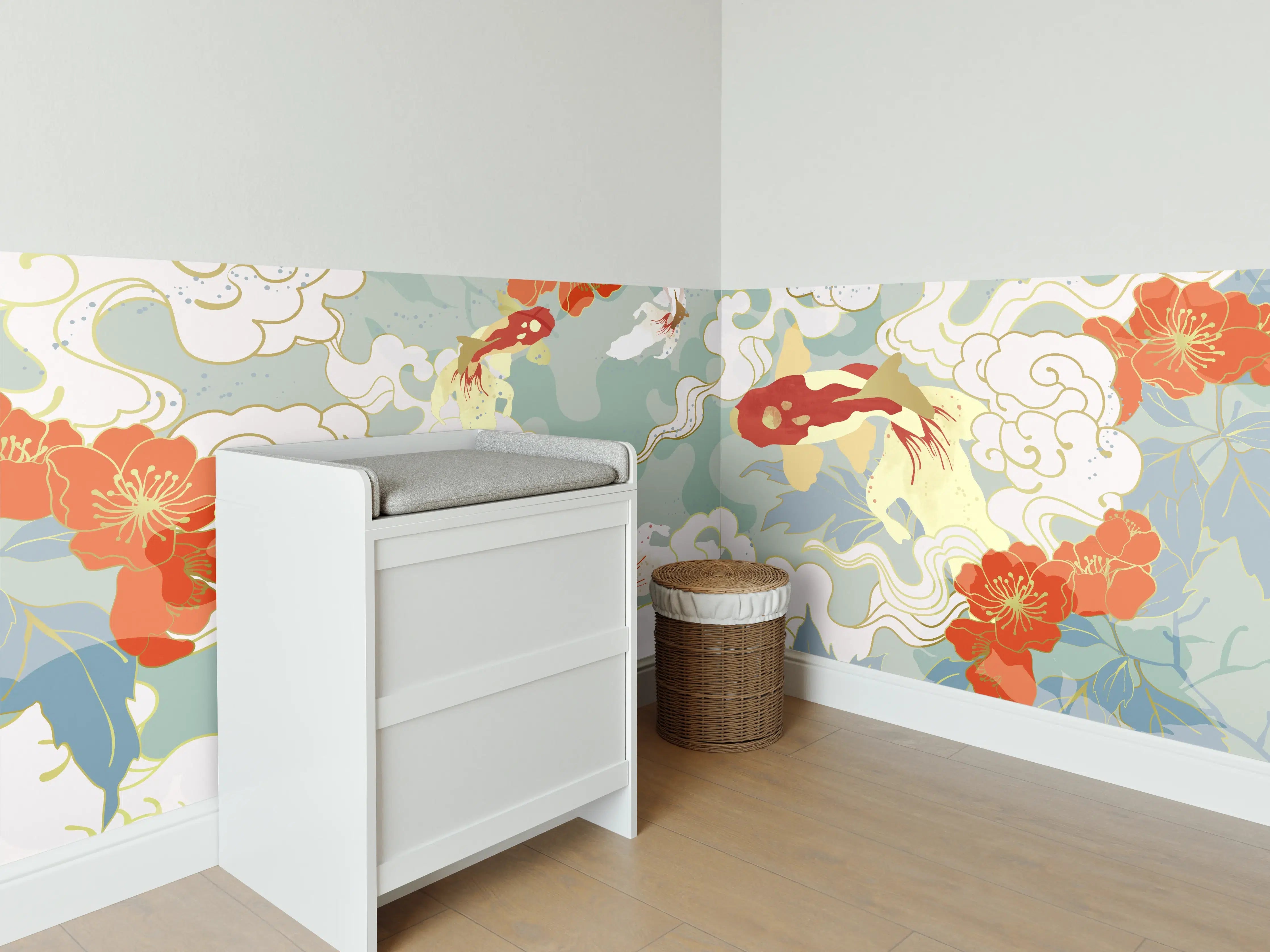 Babyzimmer Wandgestaltung - Asiatisches Koi-Karpfen-Muster