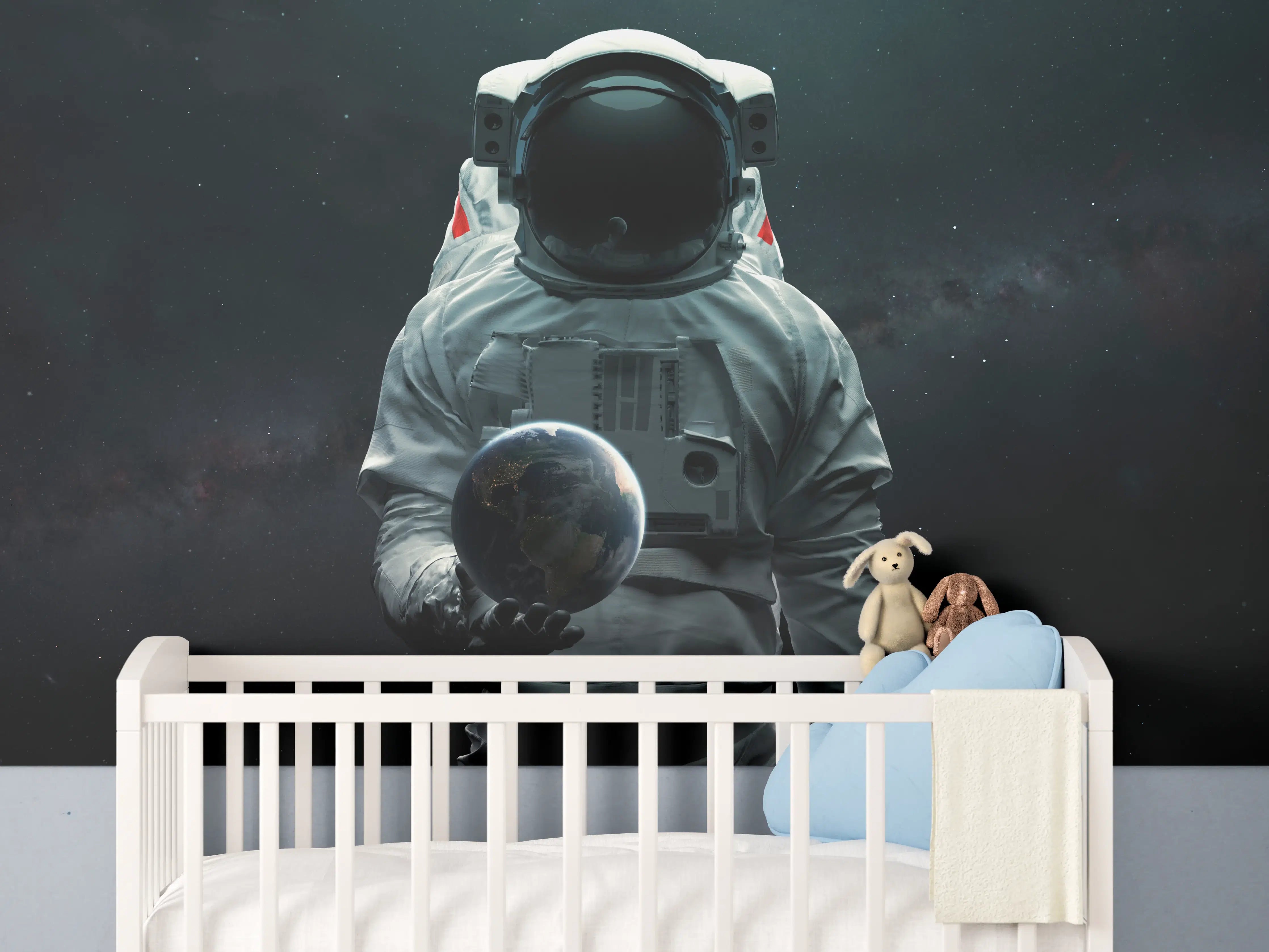 Babyzimmer Wandgestaltung - Astronaut mit Erdkugel Kunstwerk