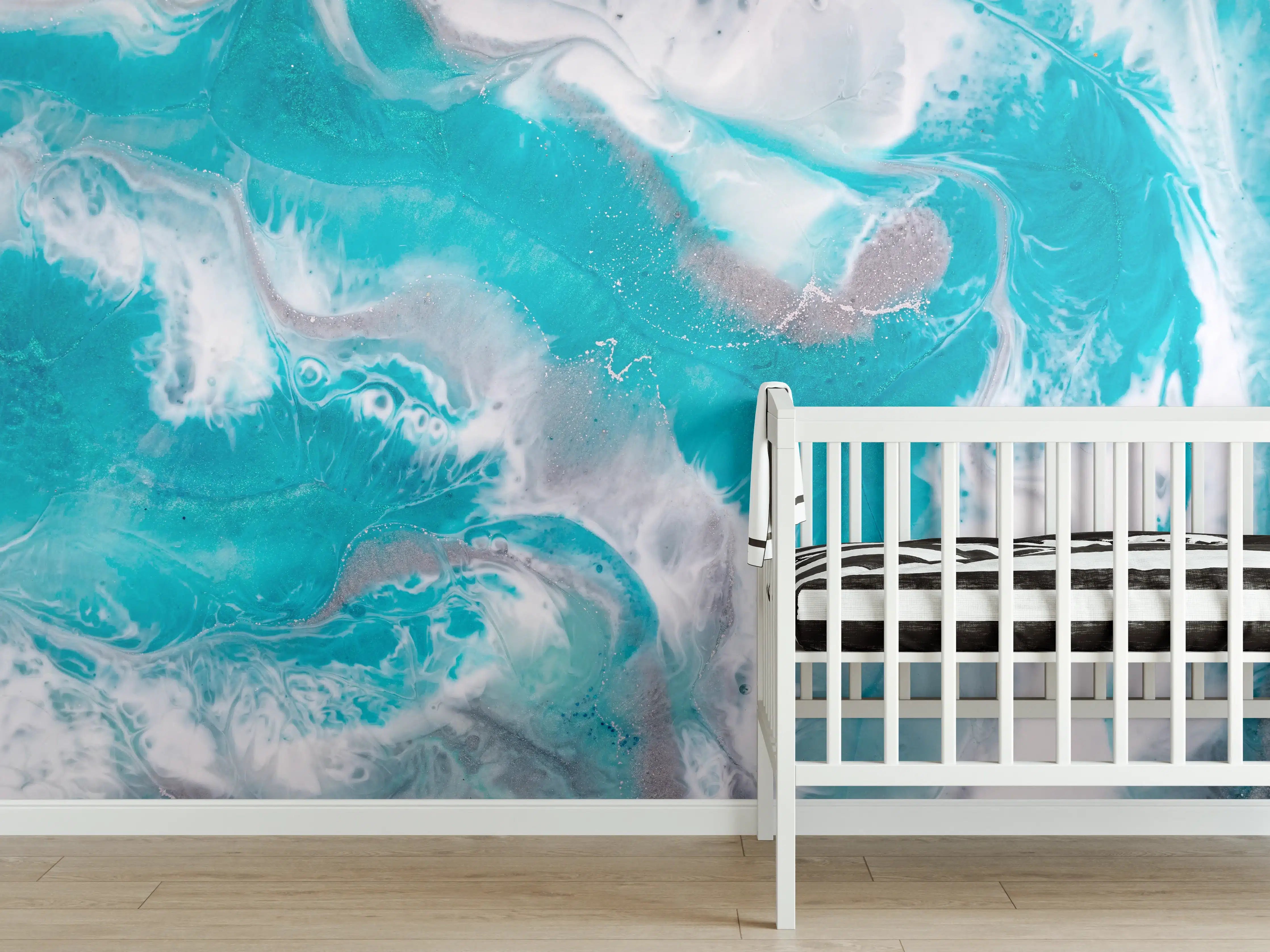 Babyzimmer Wandgestaltung - Atemberaubende Meereswellen in Blau und Weiß