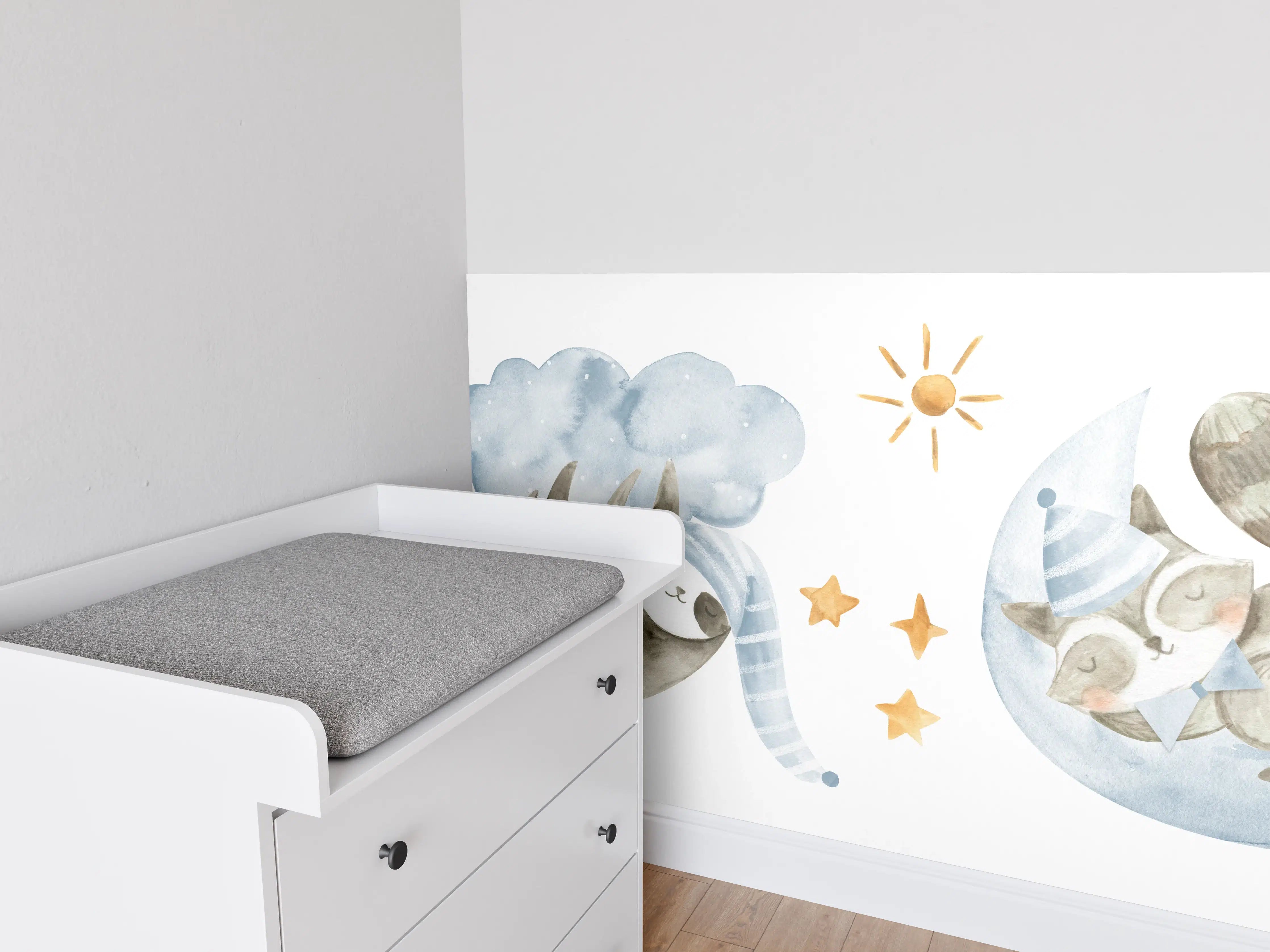 Babyzimmer Wandgestaltung - Babytier-Aquarelle Blautöne