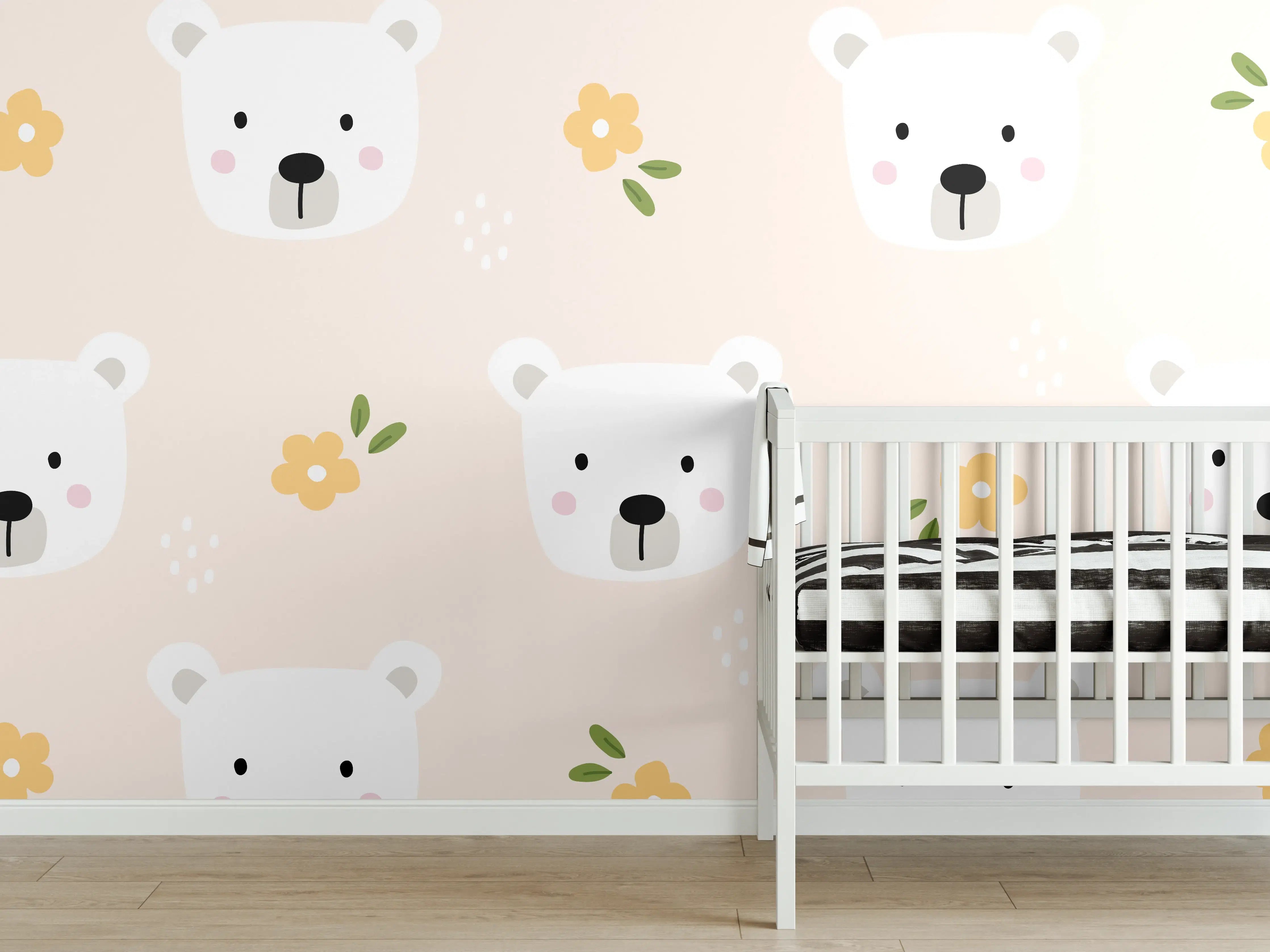Babyzimmer Wandgestaltung - Bärenkopf Muster Rosa Creme
