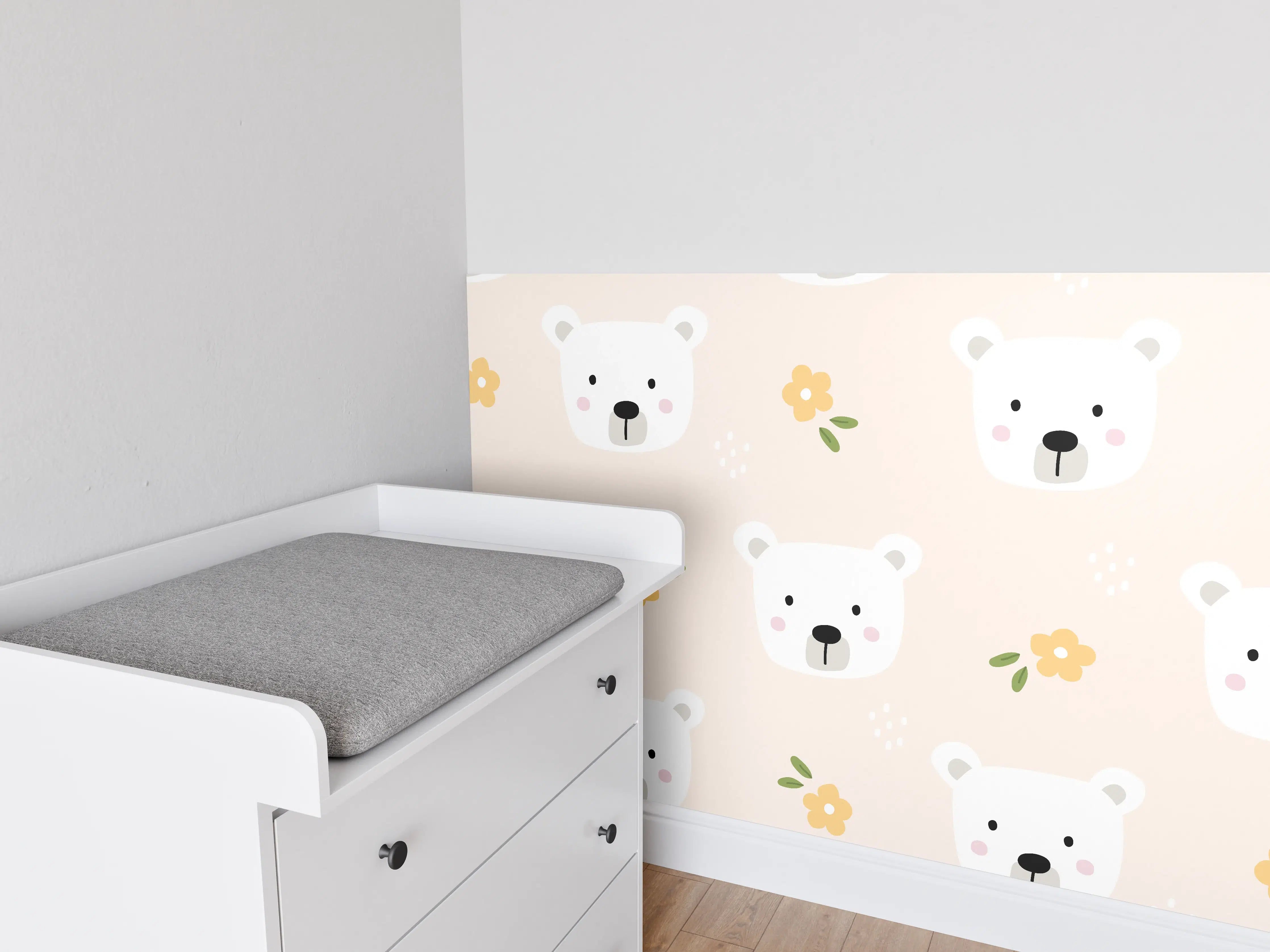 Babyzimmer Wandgestaltung - Bärenkopf Muster Rosa Creme