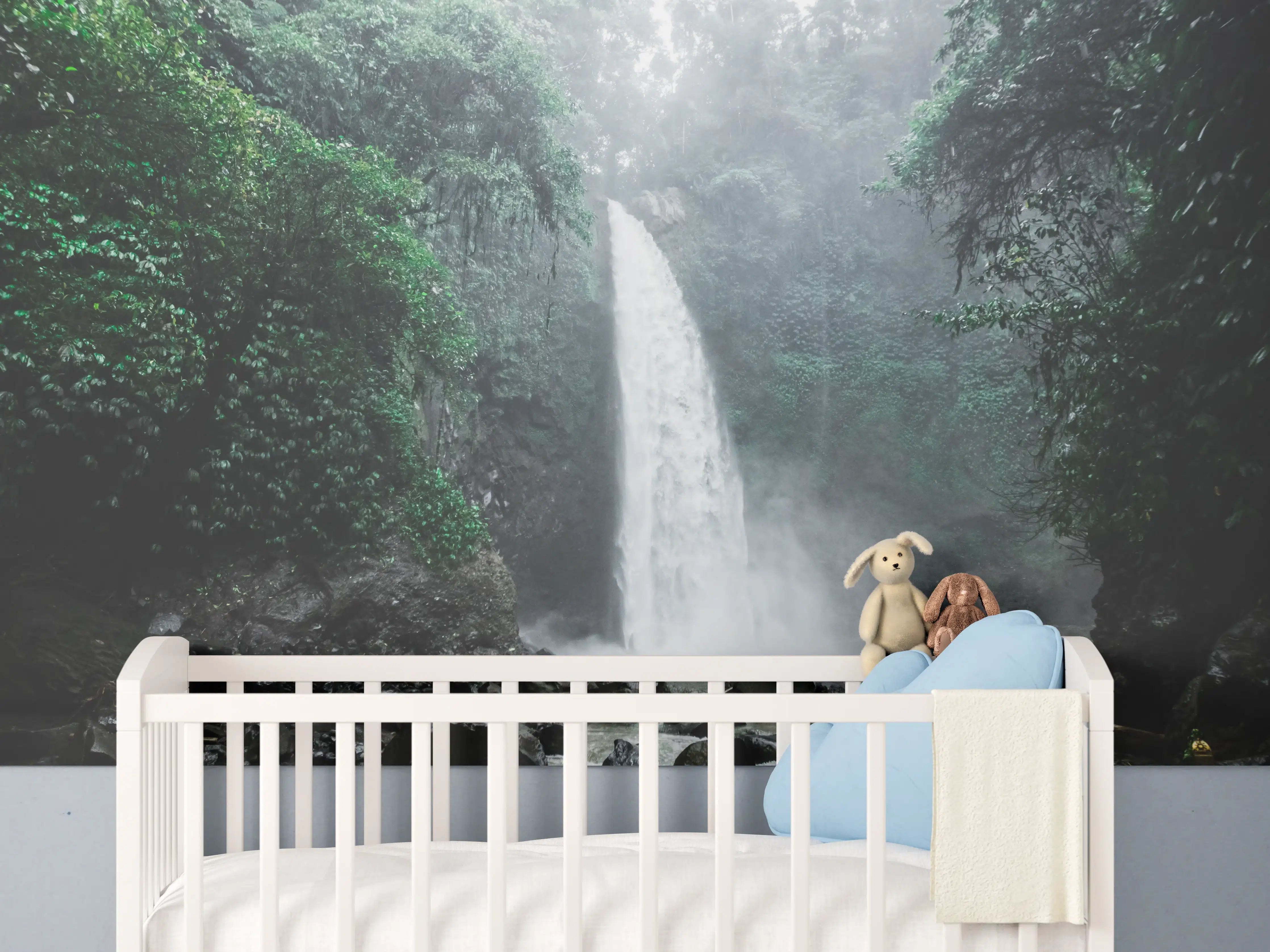 Babyzimmer Wandgestaltung - Bali-Wasserfall im tiefen Dschungel