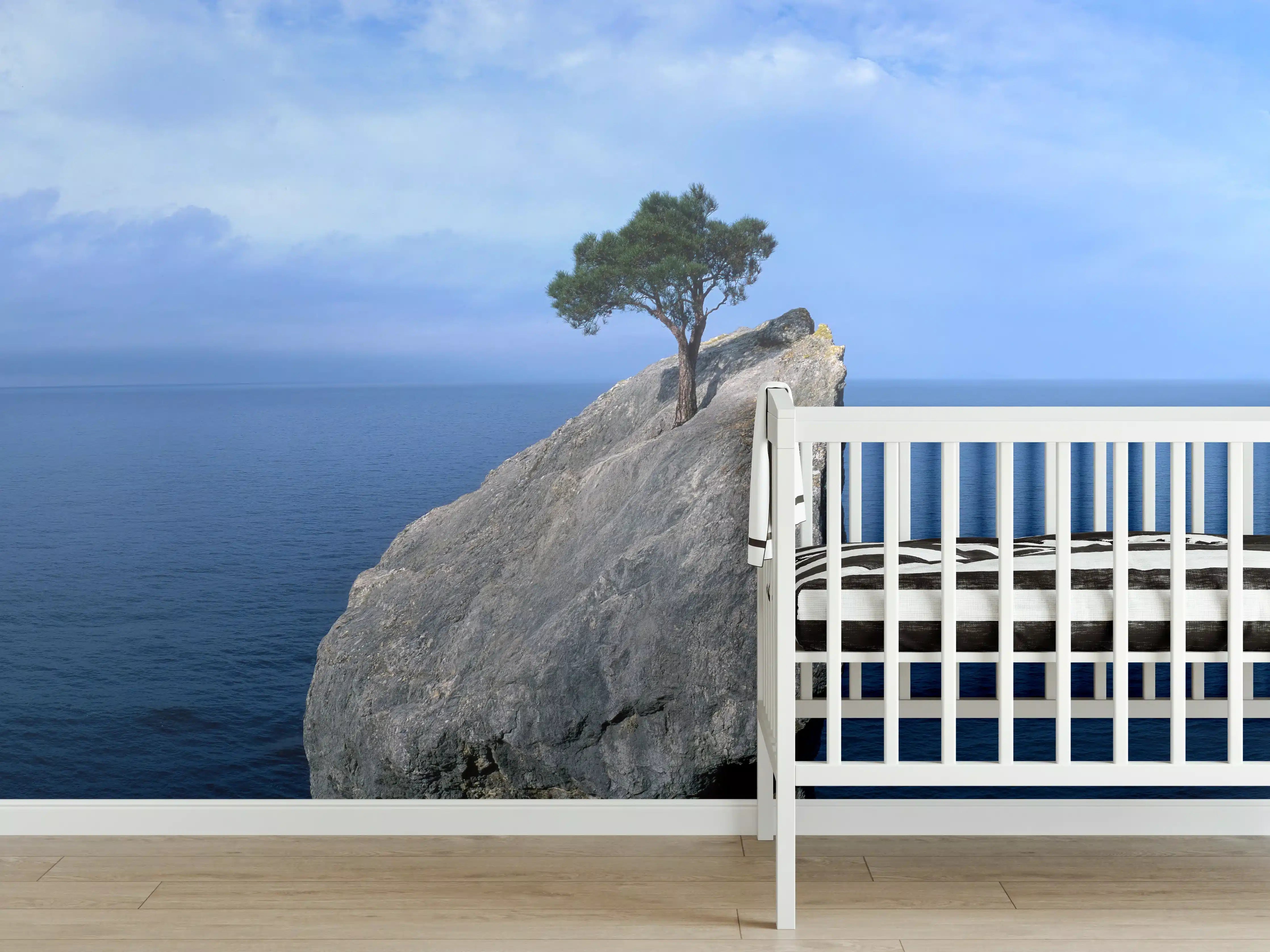 Babyzimmer Wandgestaltung - Baum auf Fels mitten im Ozean
