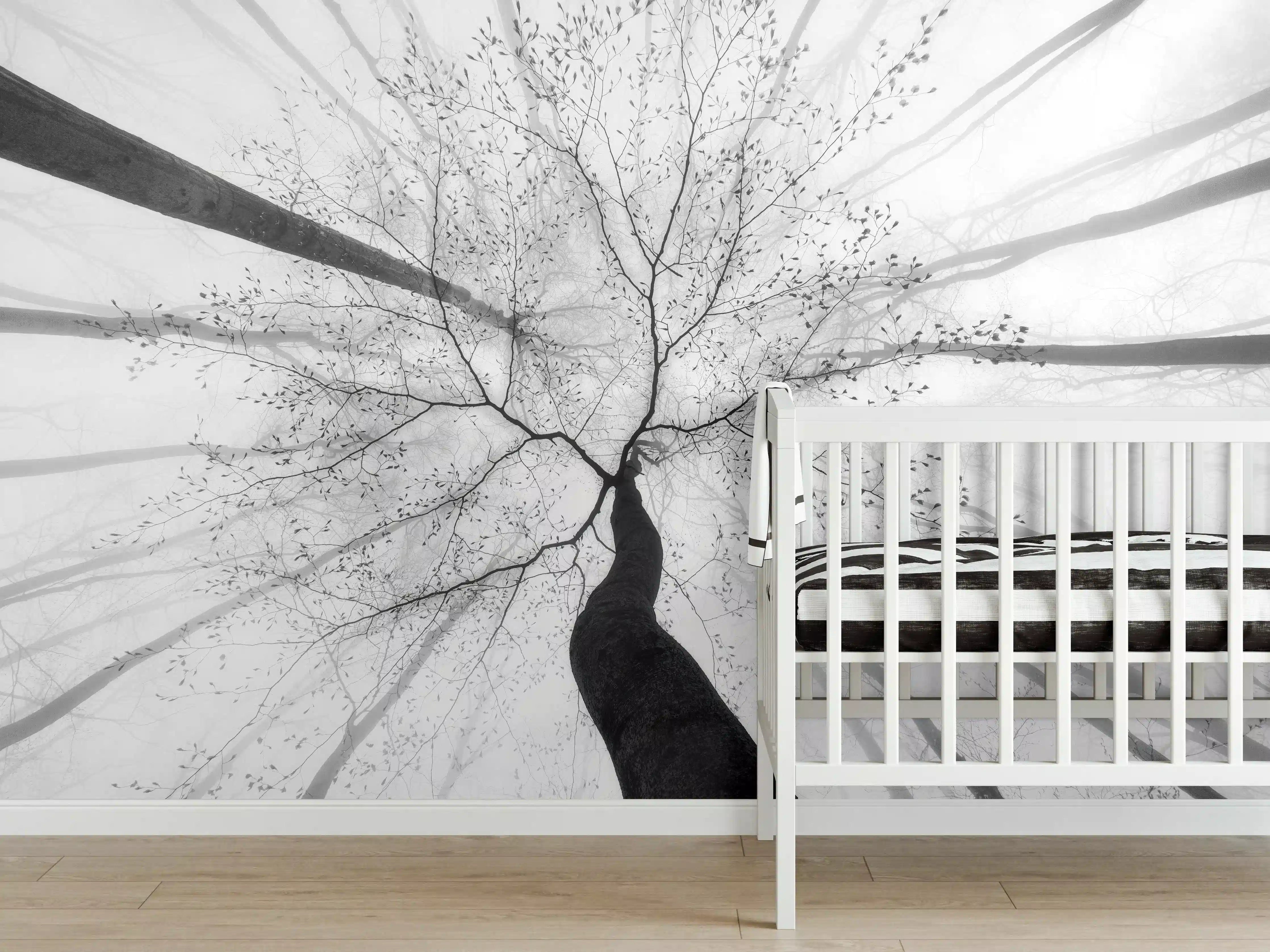 Babyzimmer Wandgestaltung - Baumkrone von unten im Winter