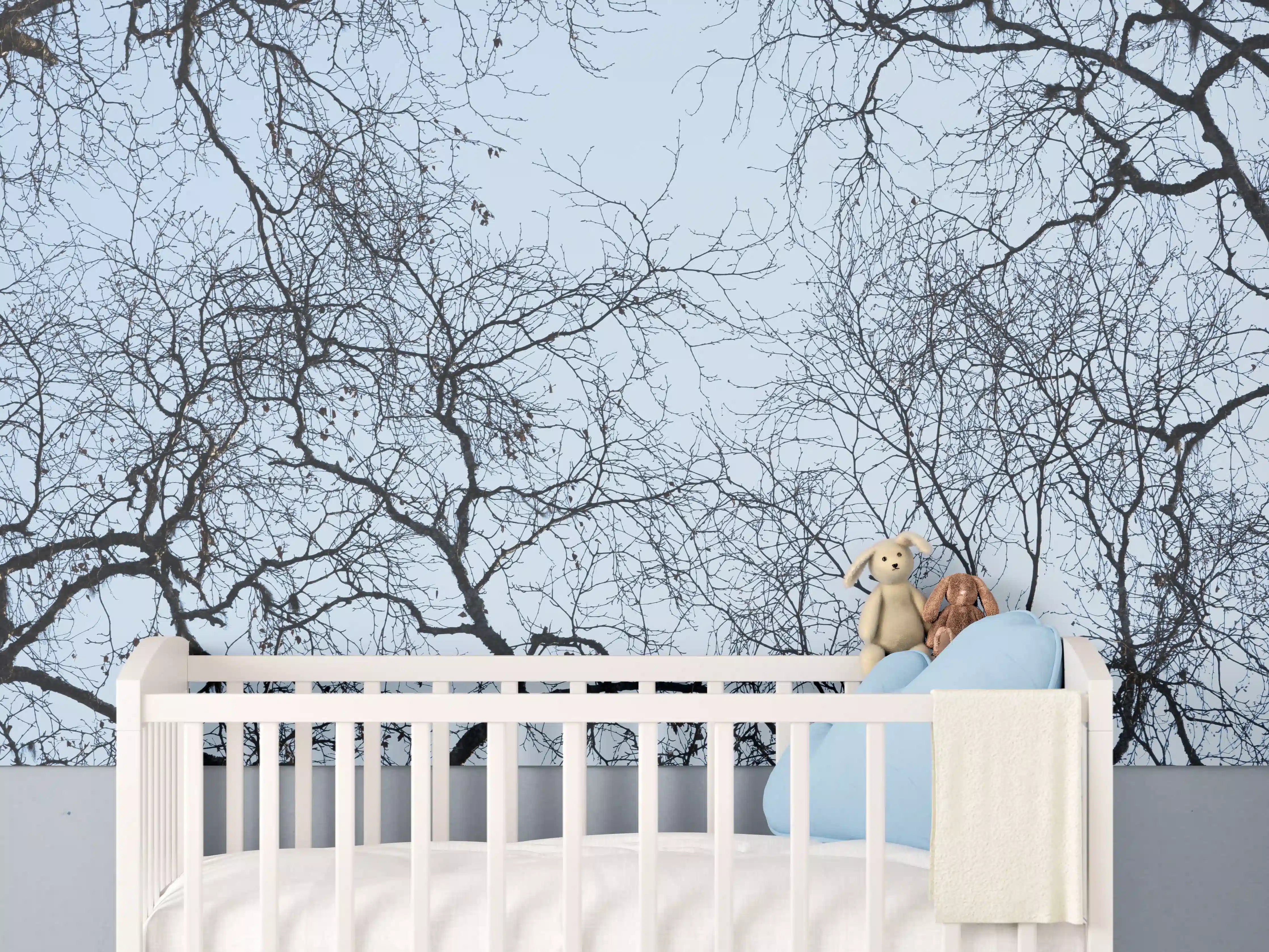 Babyzimmer Wandgestaltung - Baumkronen-Konturen Himmelblau