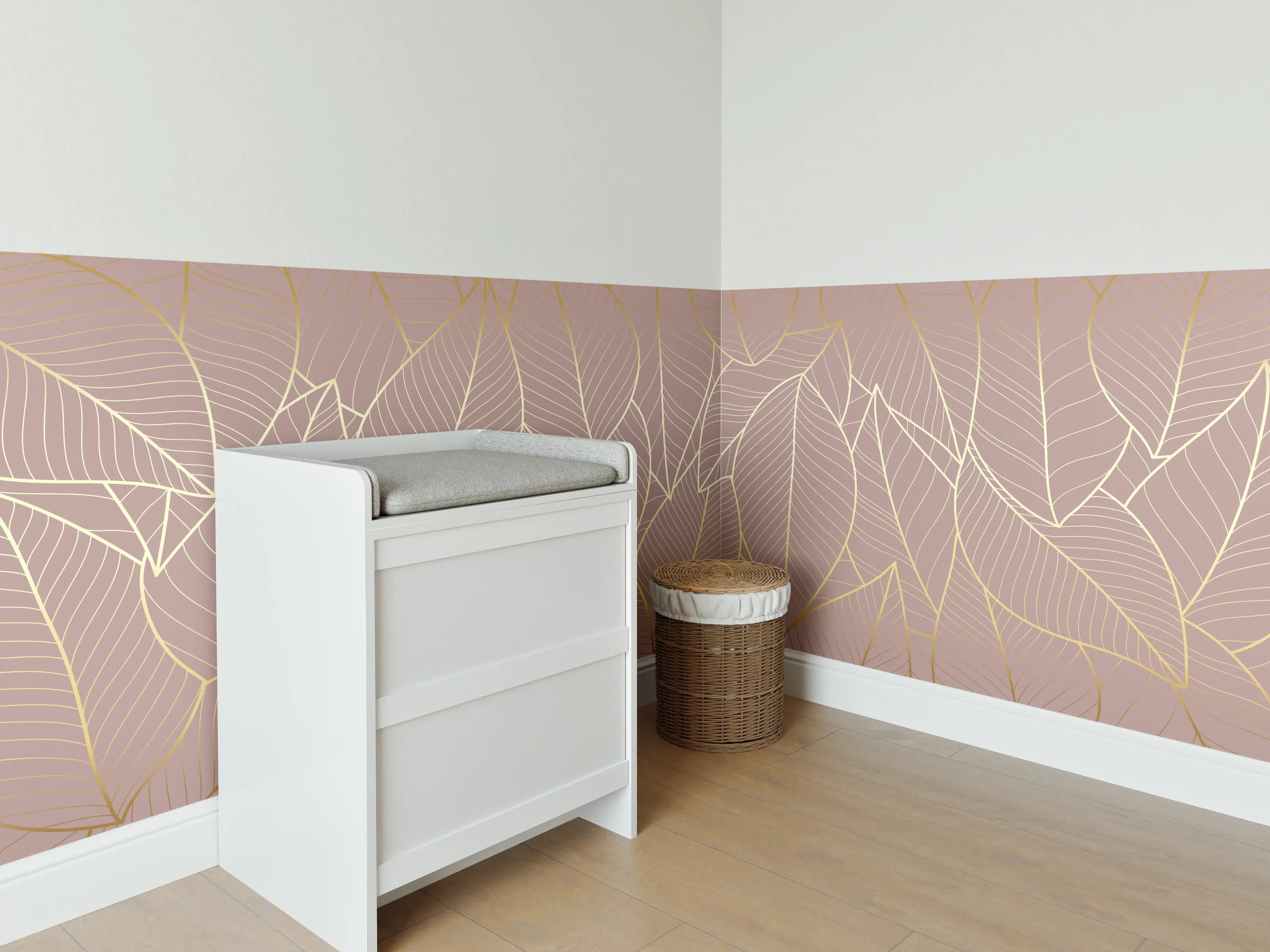 Babyzimmer Wandgestaltung - Beige Blattgold Struktur