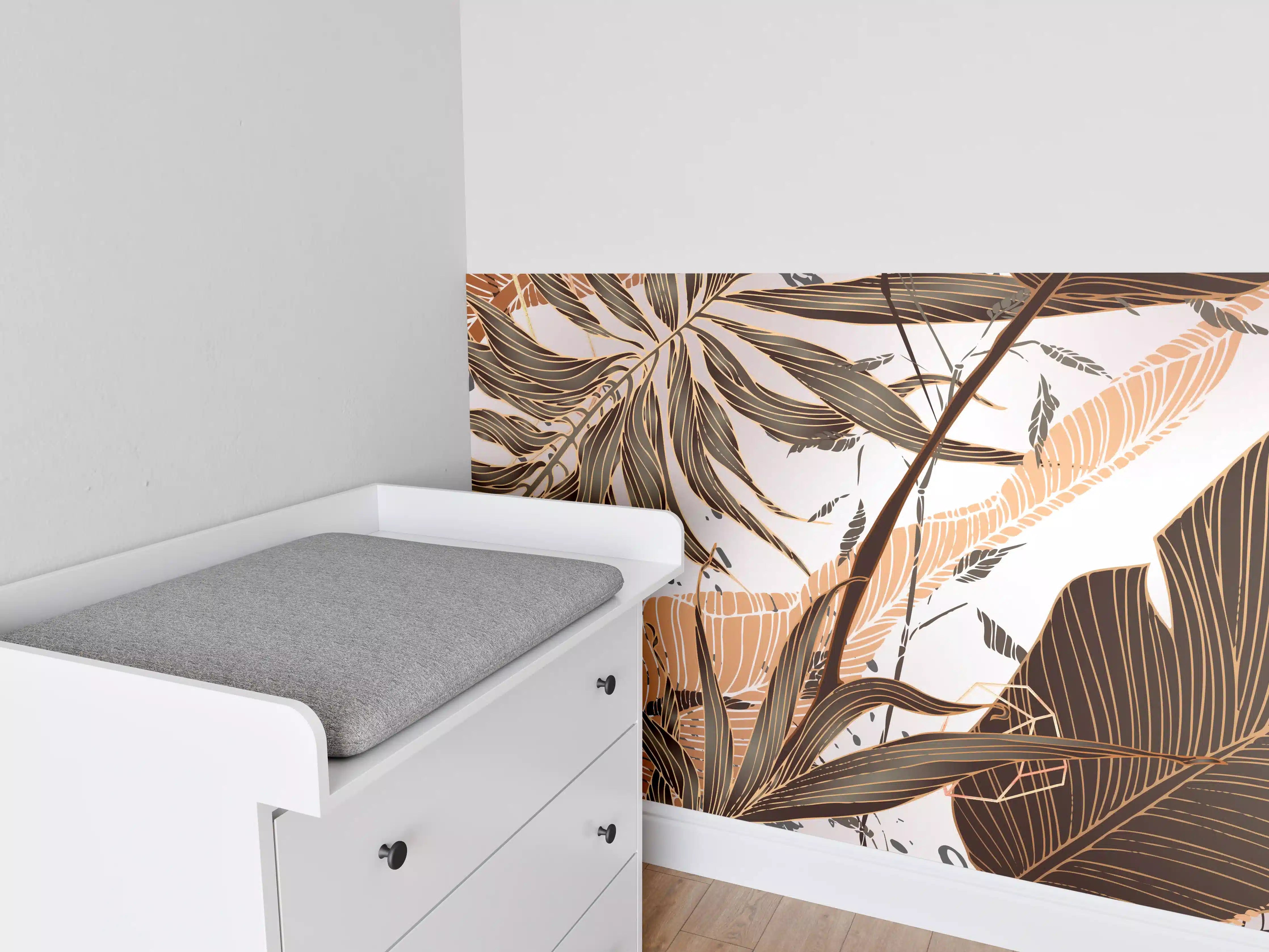 Babyzimmer Wandgestaltung - Beige Blattmuster Tapete