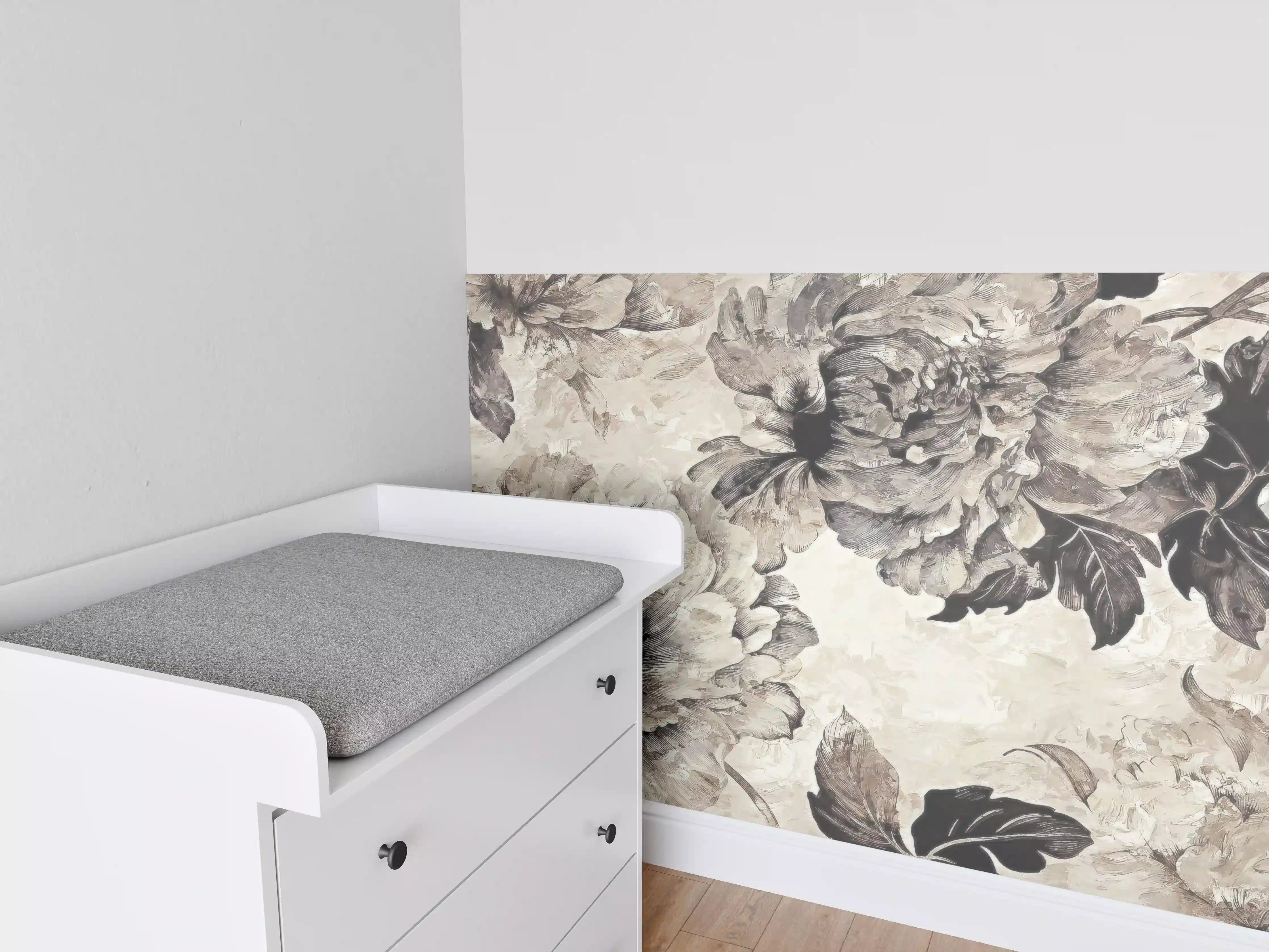 Babyzimmer Wandgestaltung - Beige Blumenpanorama Kunstwerk
