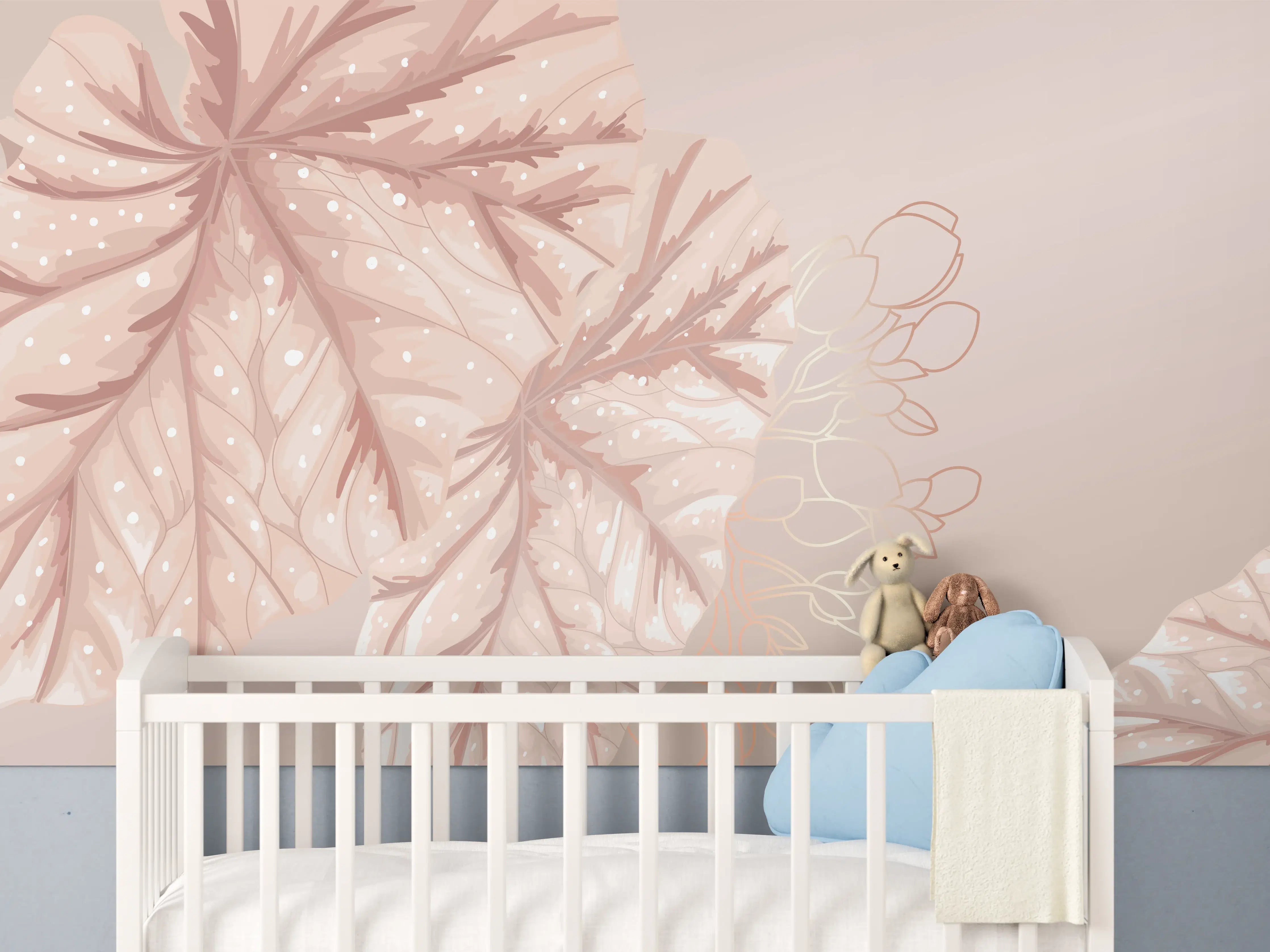 Babyzimmer Wandgestaltung - Beige Design Blattmuster