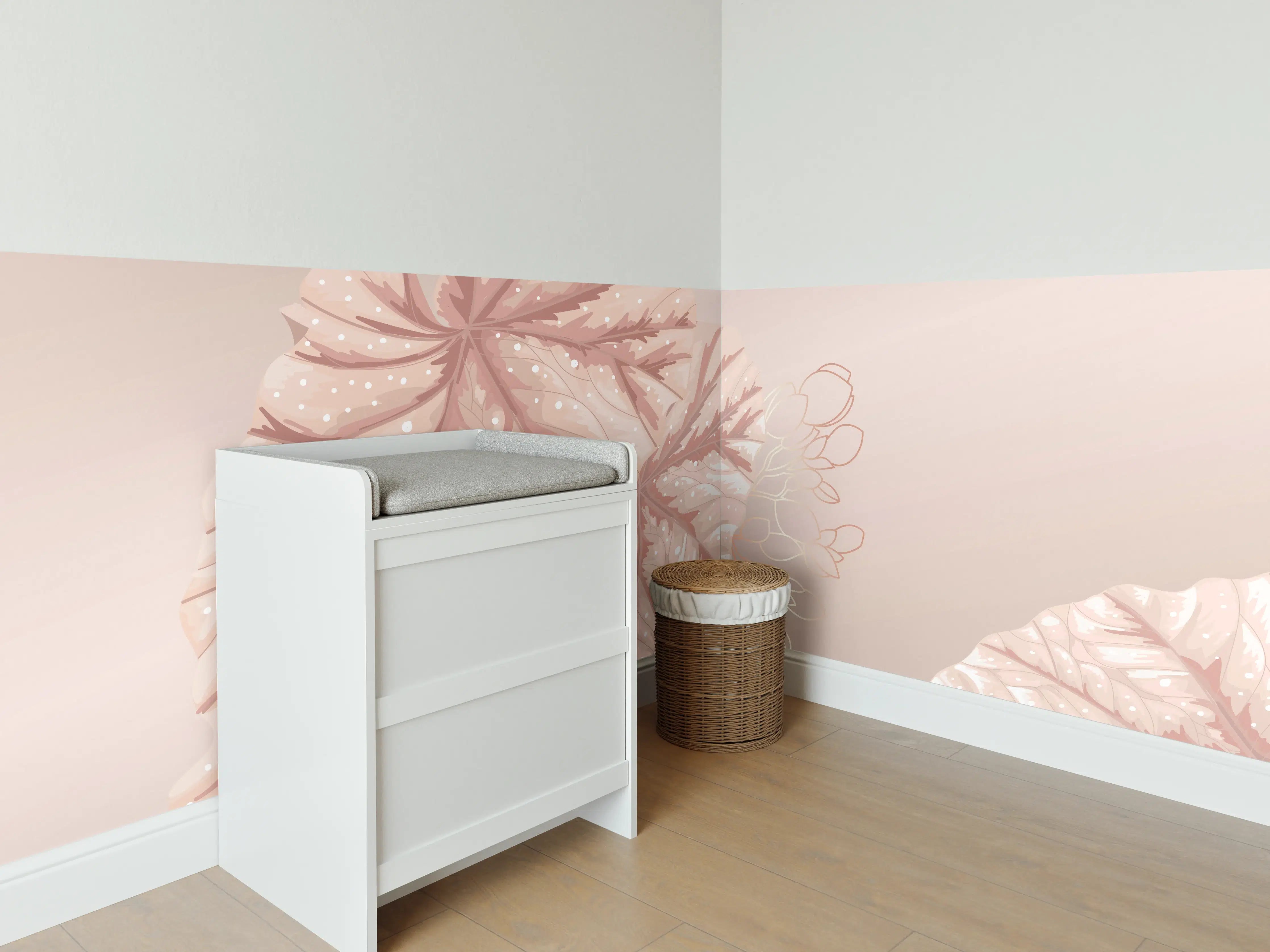 Babyzimmer Wandgestaltung - Beige Design Blattmuster