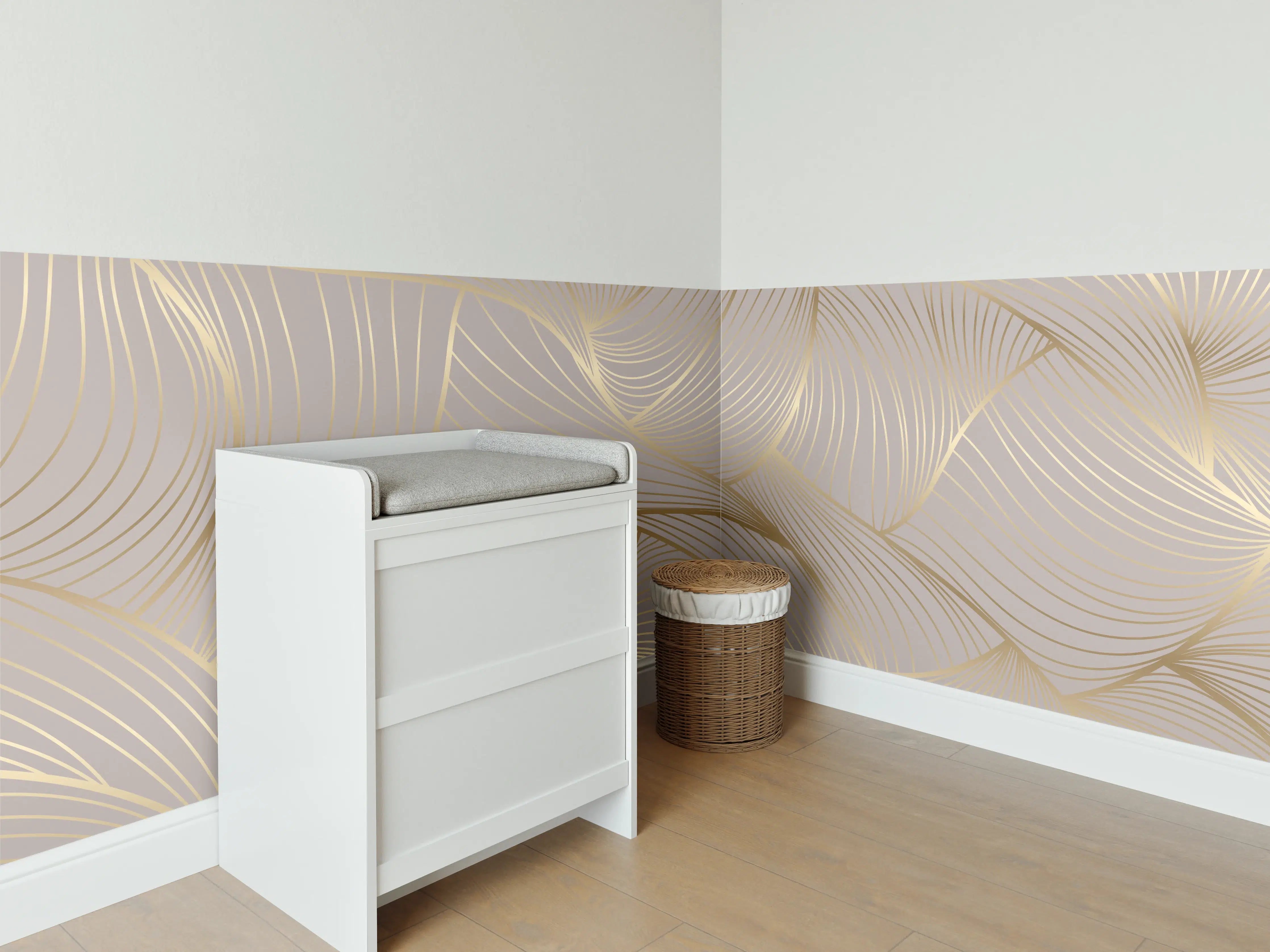 Babyzimmer Wandgestaltung - Beige-Goldene Linien Muster