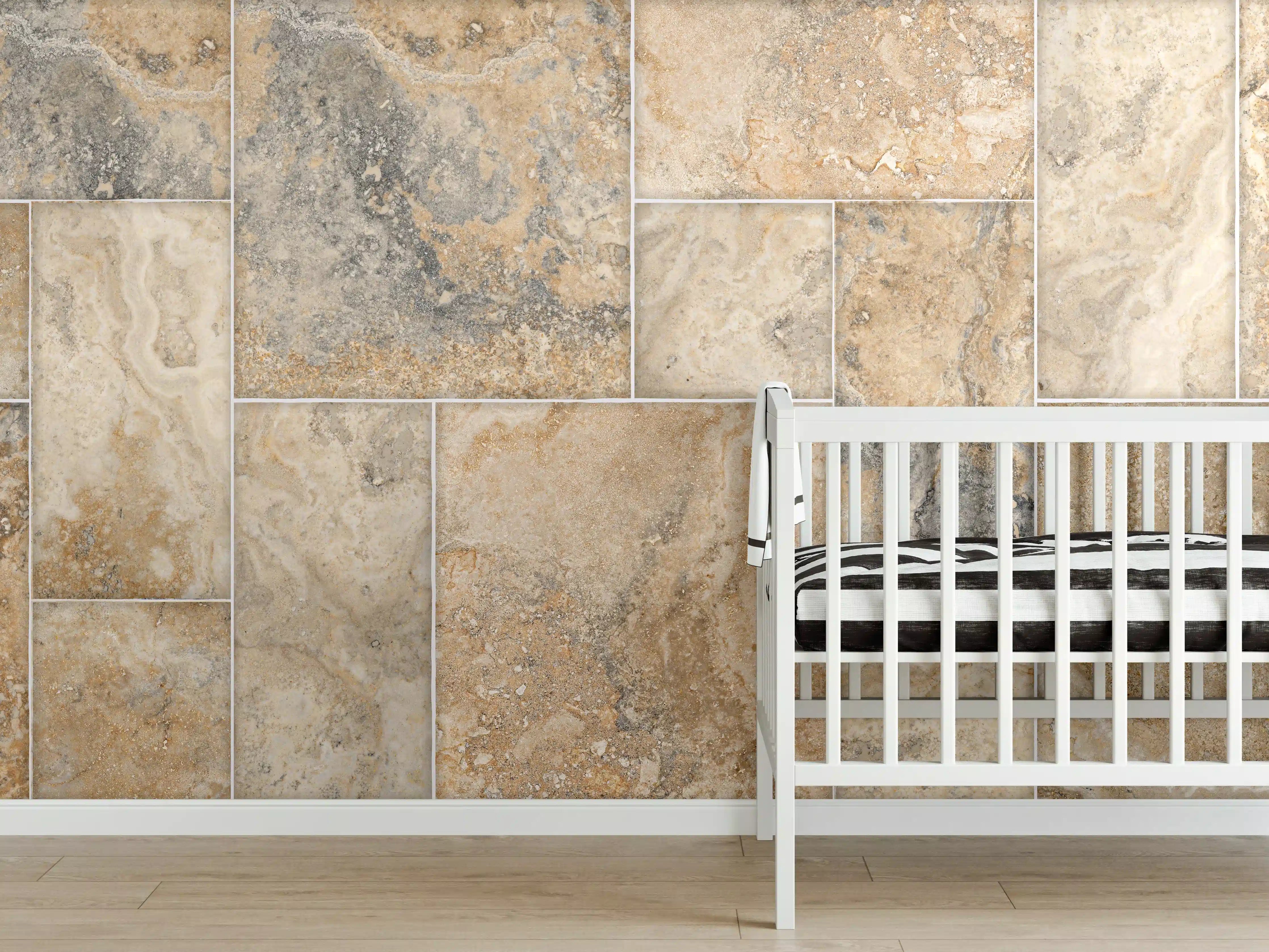 Babyzimmer Wandgestaltung - Beige Naturstein Wandtextur