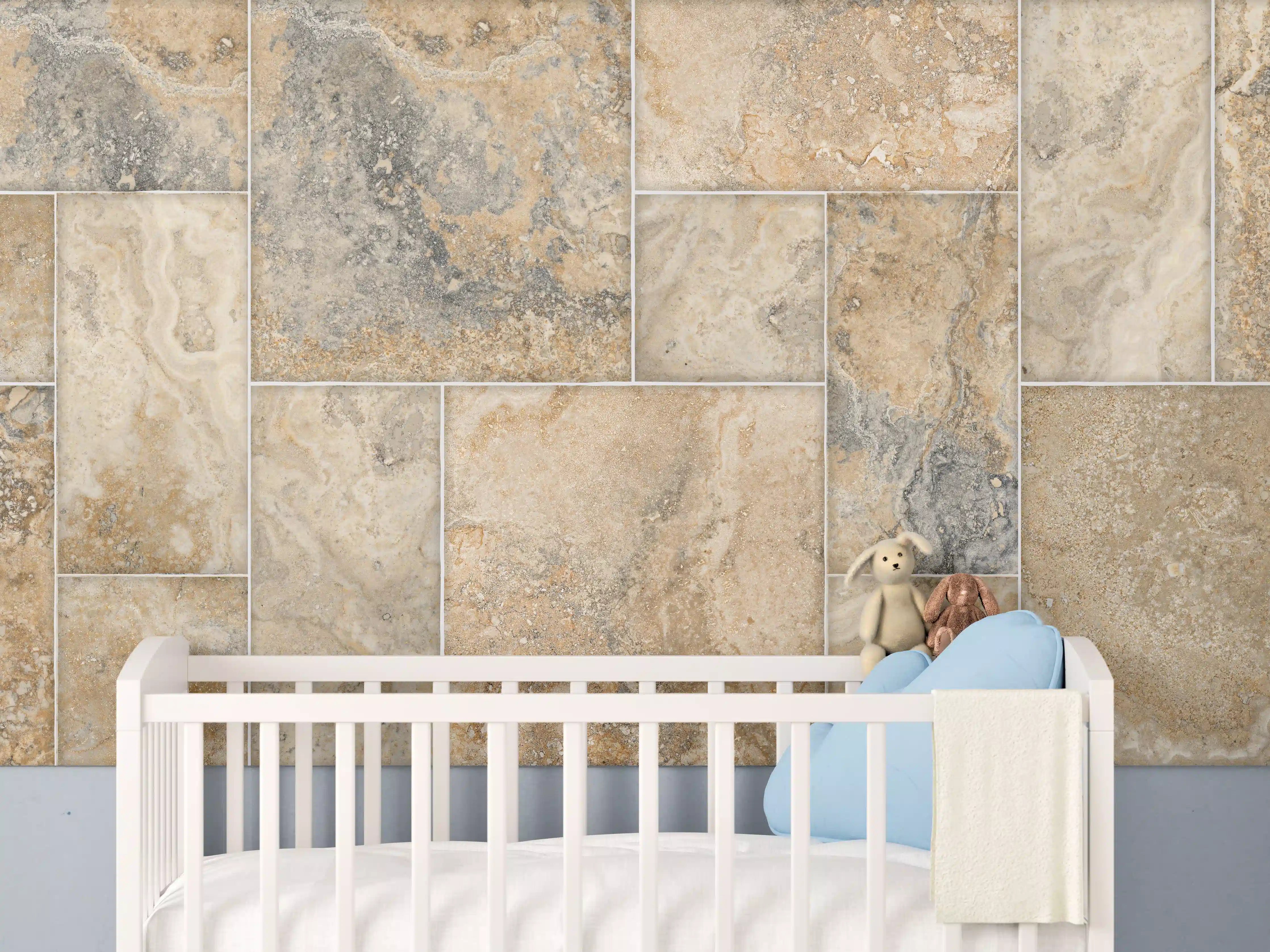 Babyzimmer Wandgestaltung - Beige Naturstein Wandtextur