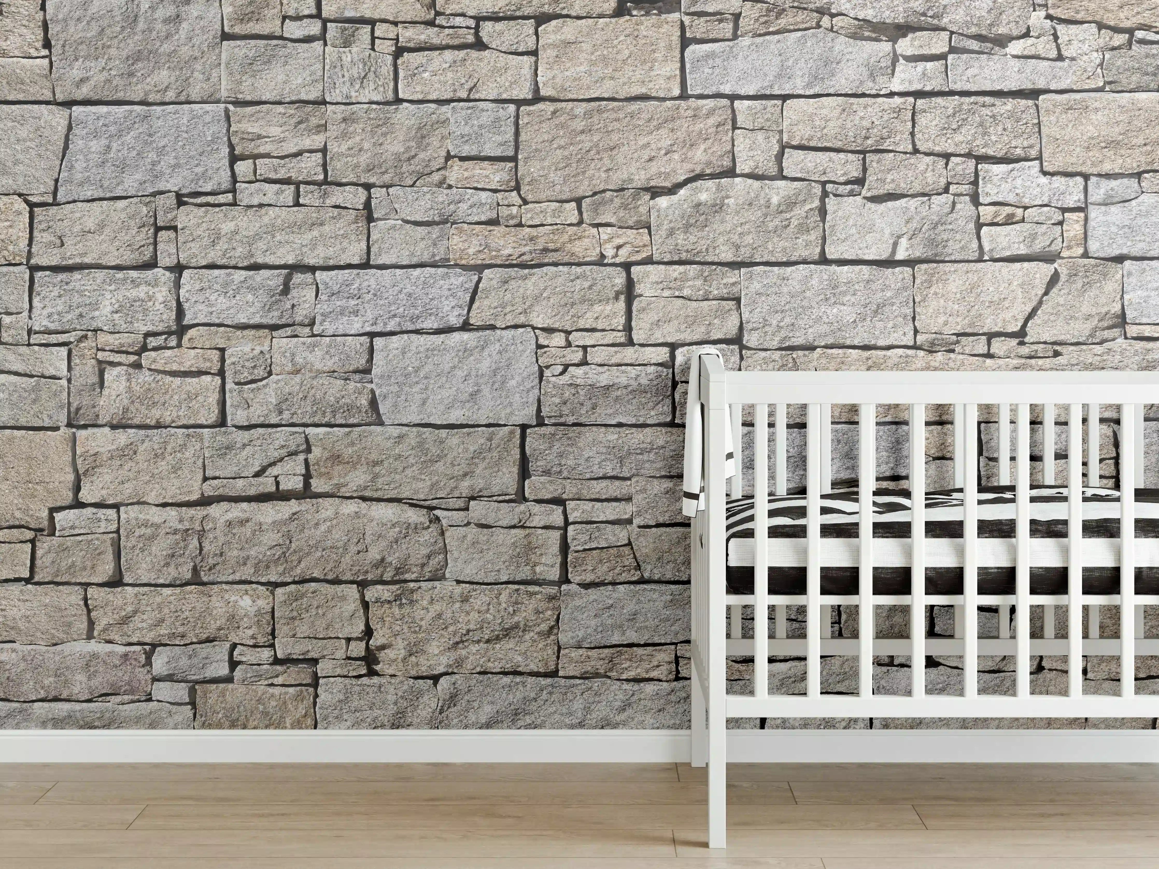 Babyzimmer Wandgestaltung - Beige Natursteinmauer Struktur