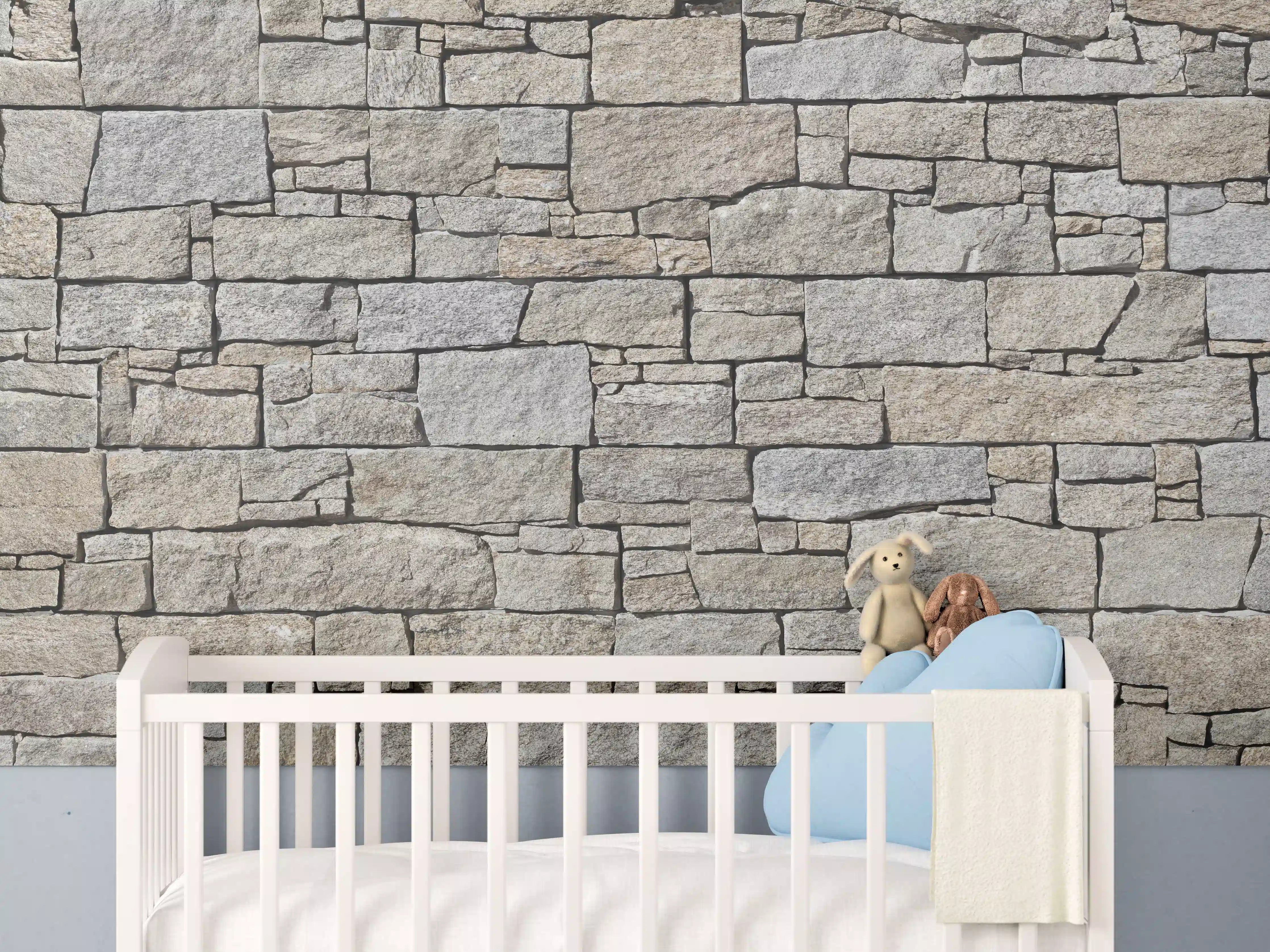 Babyzimmer Wandgestaltung - Beige Natursteinmauer Struktur