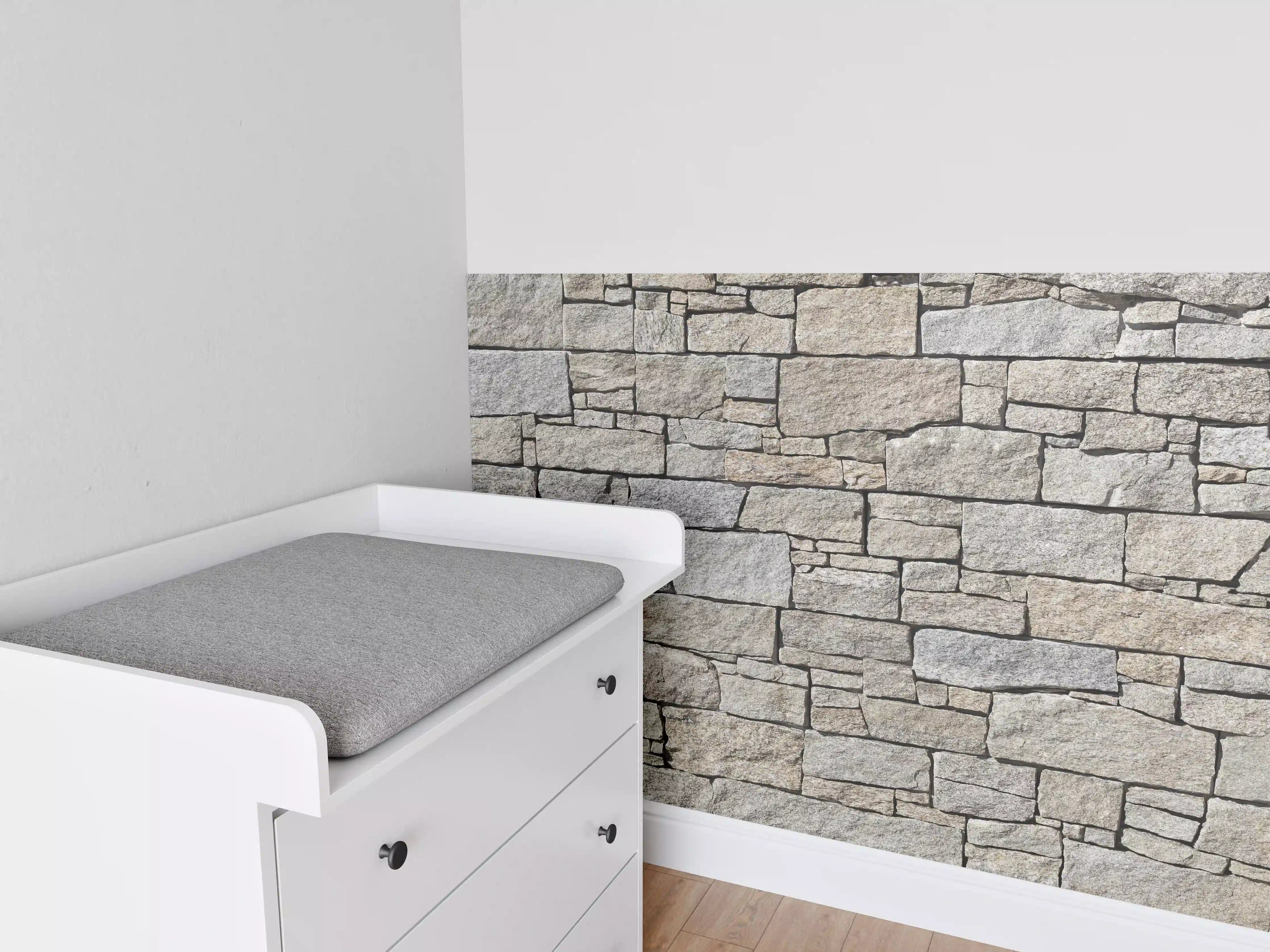 Babyzimmer Wandgestaltung - Beige Natursteinmauer Struktur