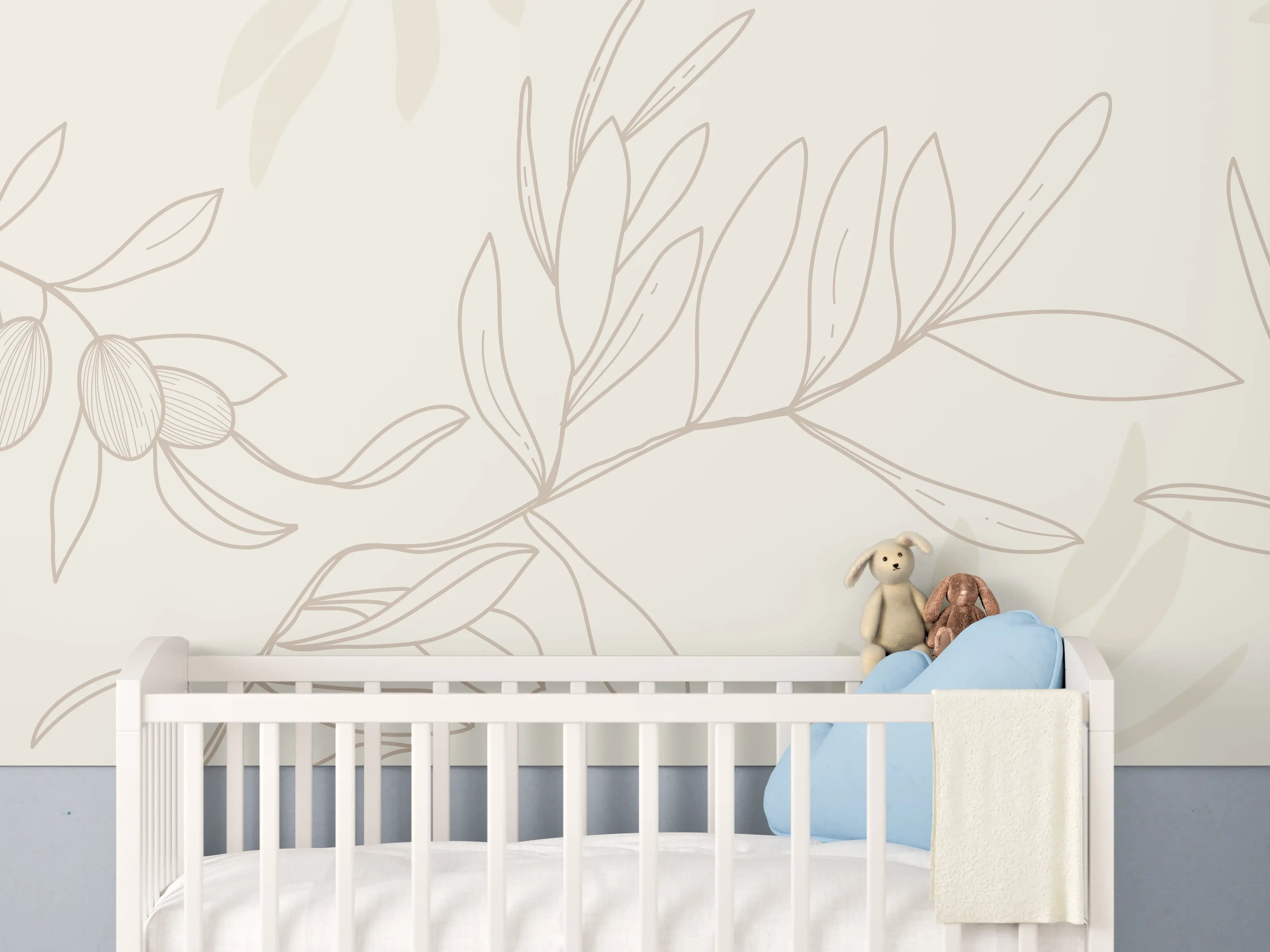 Babyzimmer Wandgestaltung - Beige Pflanzenlinien Muster