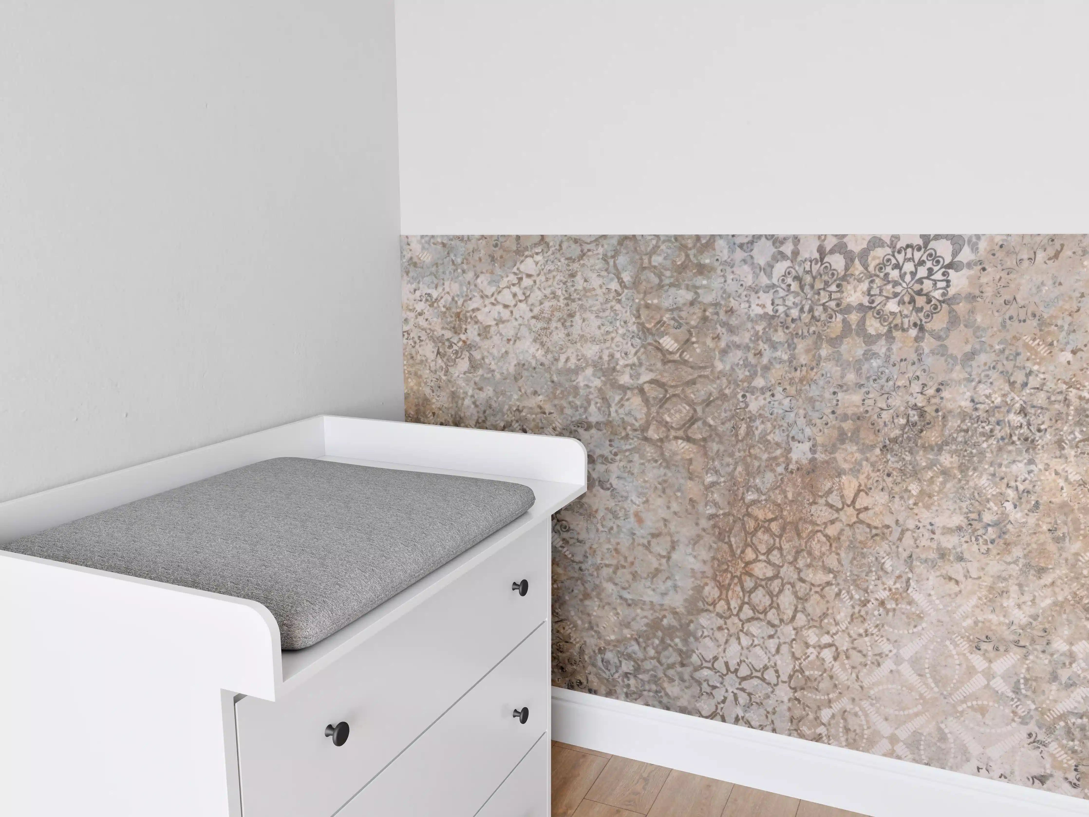 Babyzimmer Wandgestaltung - Beige Vintage Blumenmuster im Tapeten-Stil
