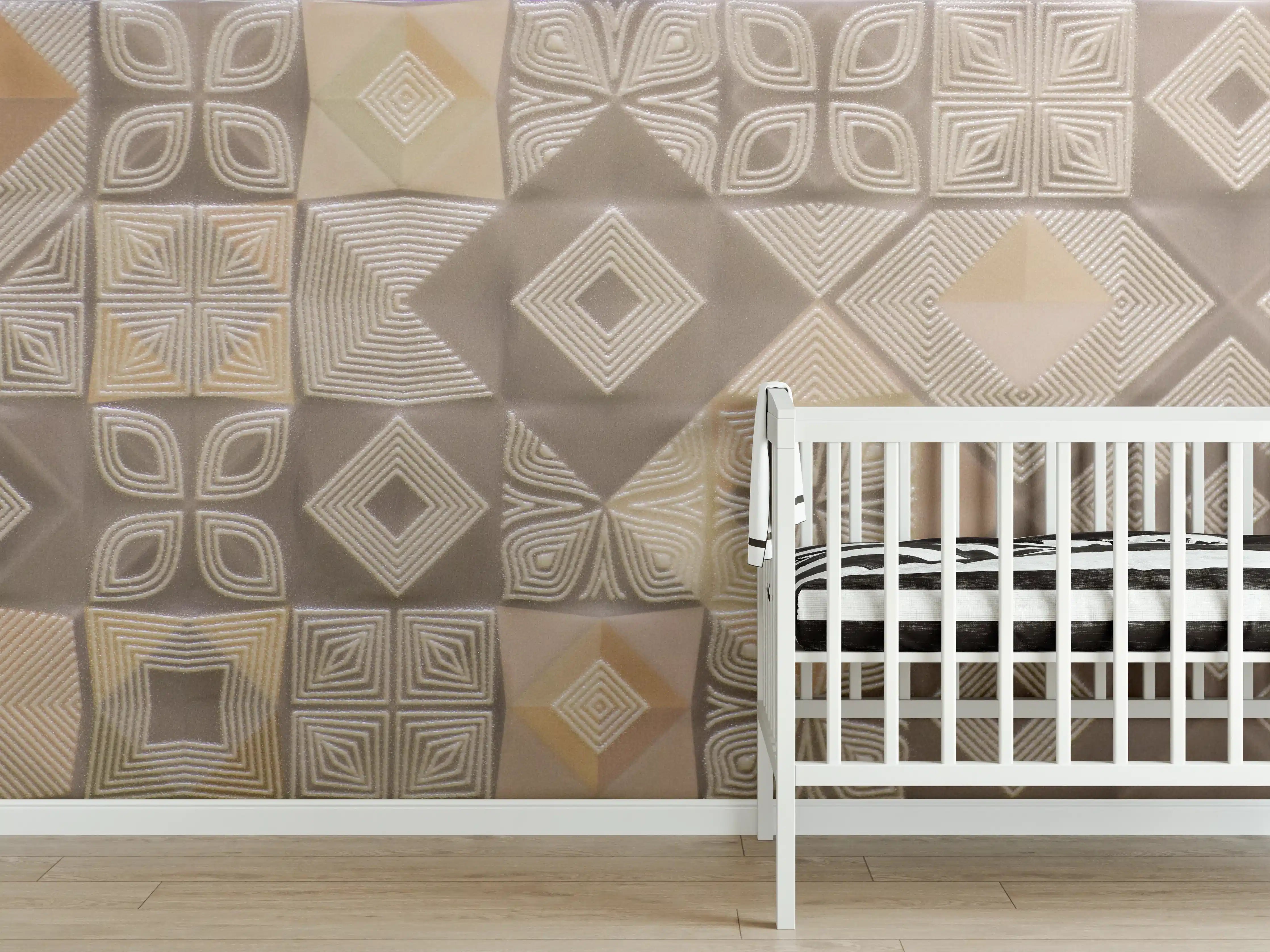 Babyzimmer Wandgestaltung - Beige und Grau Mustertapete mit geometrischen Designs