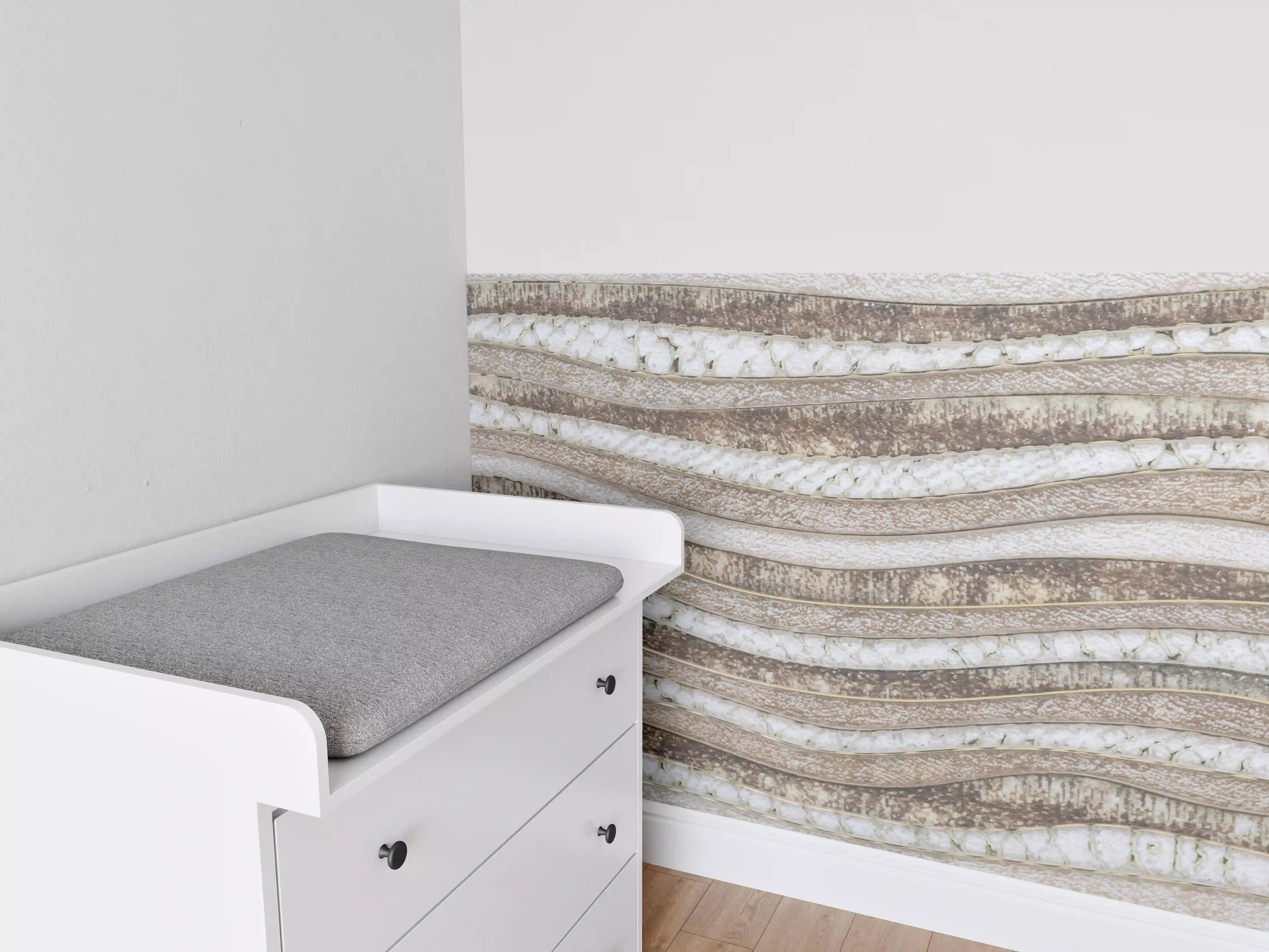 Babyzimmer Wandgestaltung - Beige-weiße Marmor-Struktur mit Wellenmuster