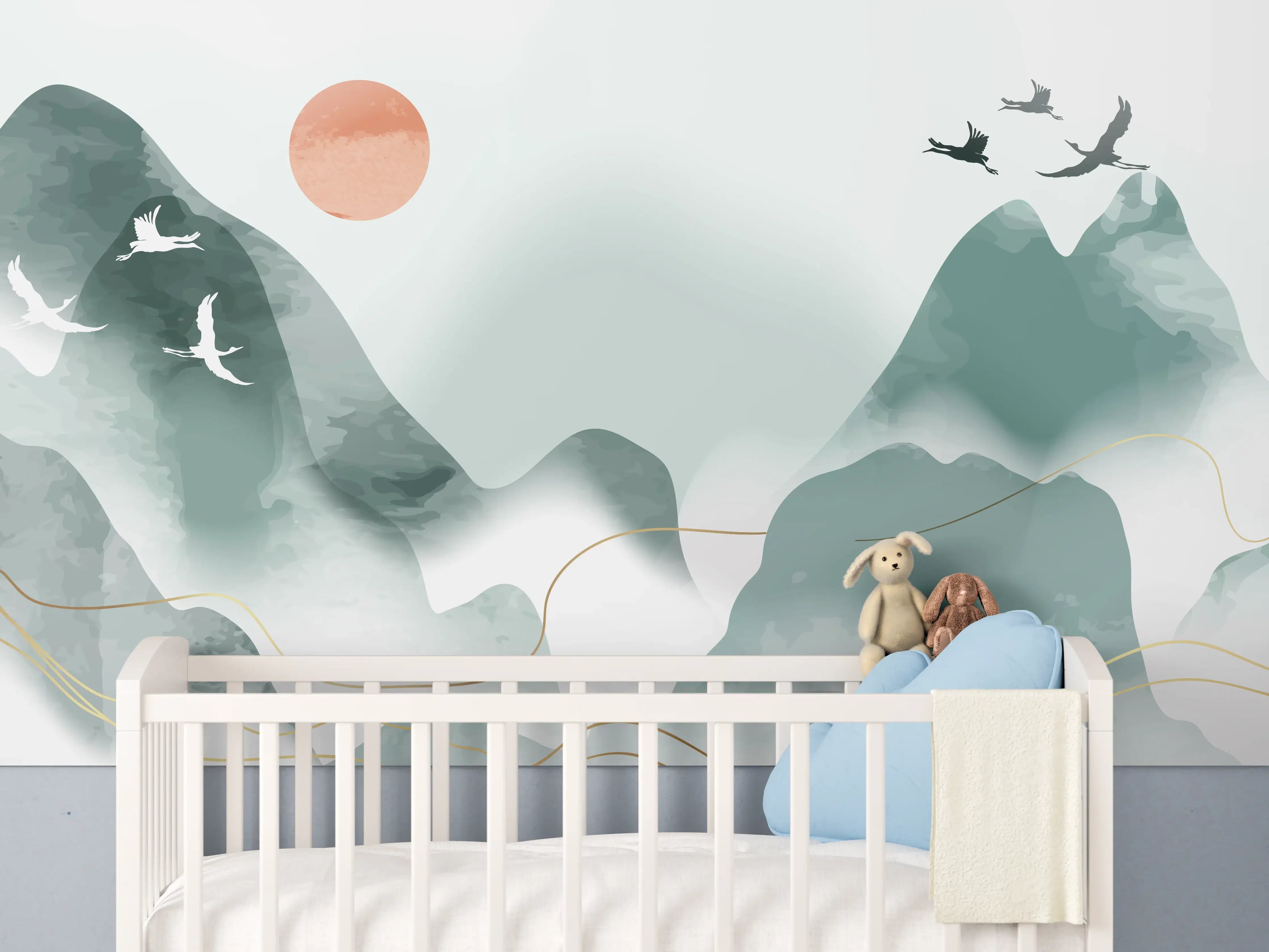 Babyzimmer Wandgestaltung - Berghorizont mit Abendrot