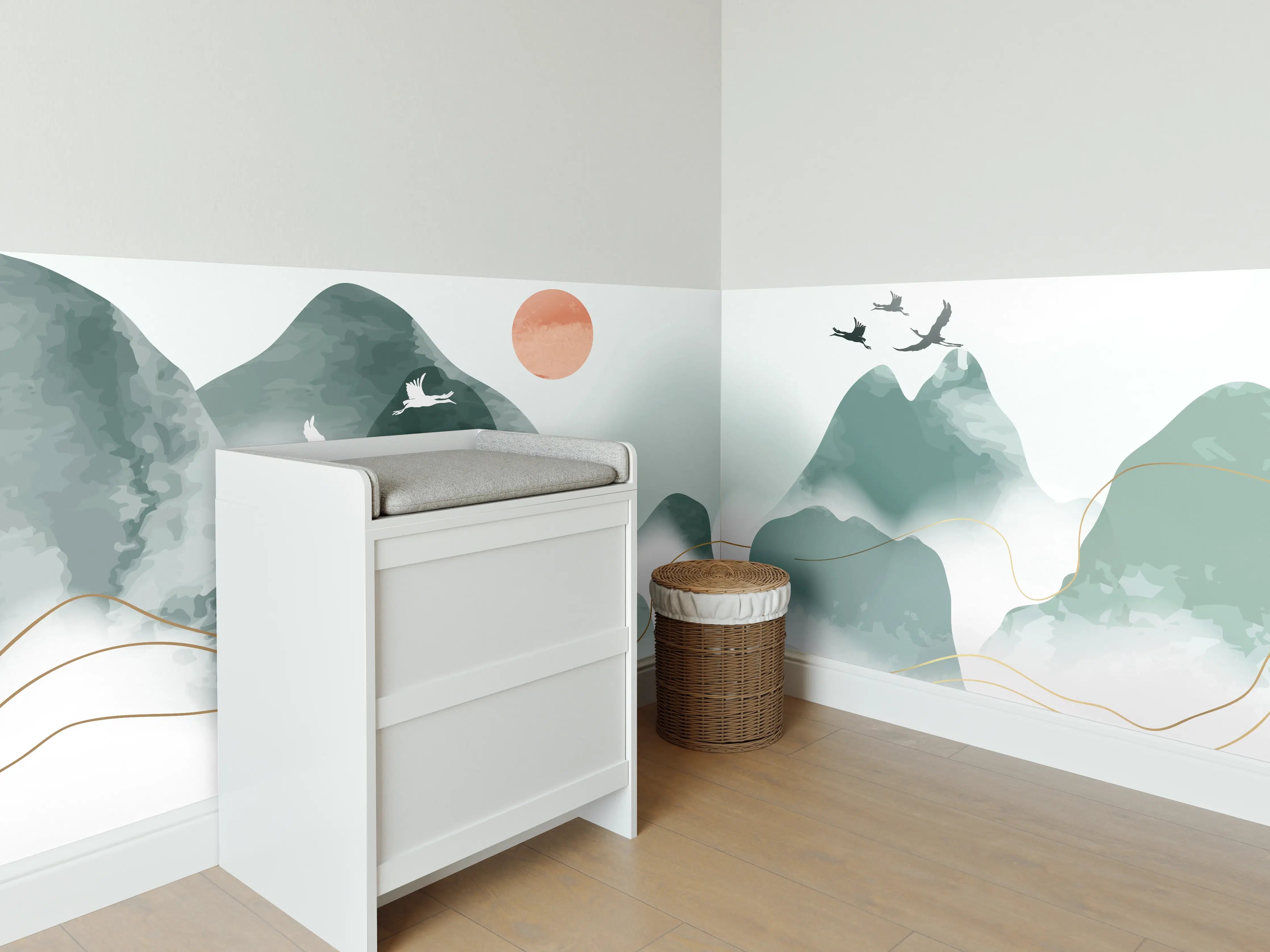 Babyzimmer Wandgestaltung - Berghorizont mit Abendrot
