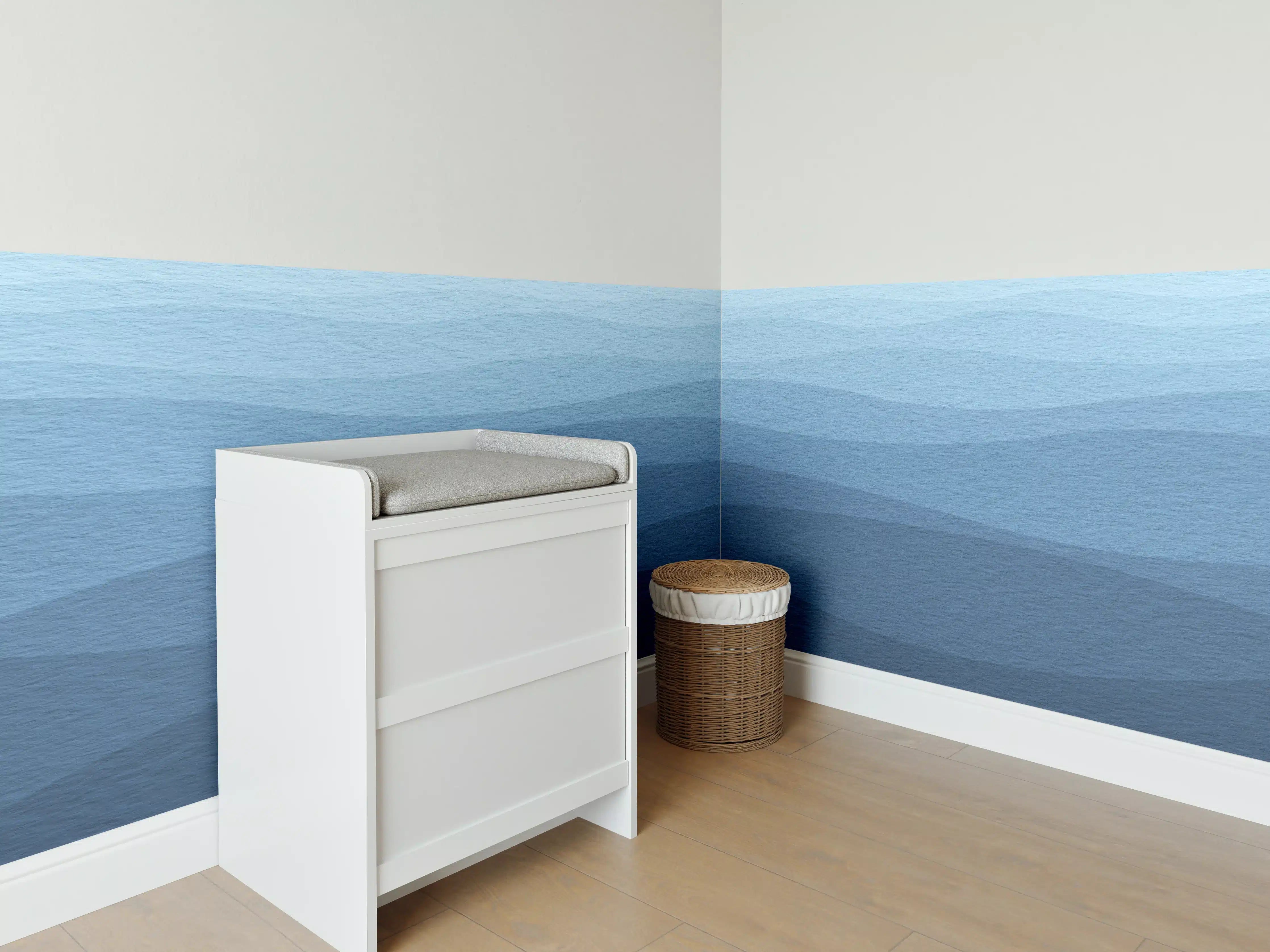 Babyzimmer Wandgestaltung - Beruhigende Blau-Gradient-Wellen-Textur