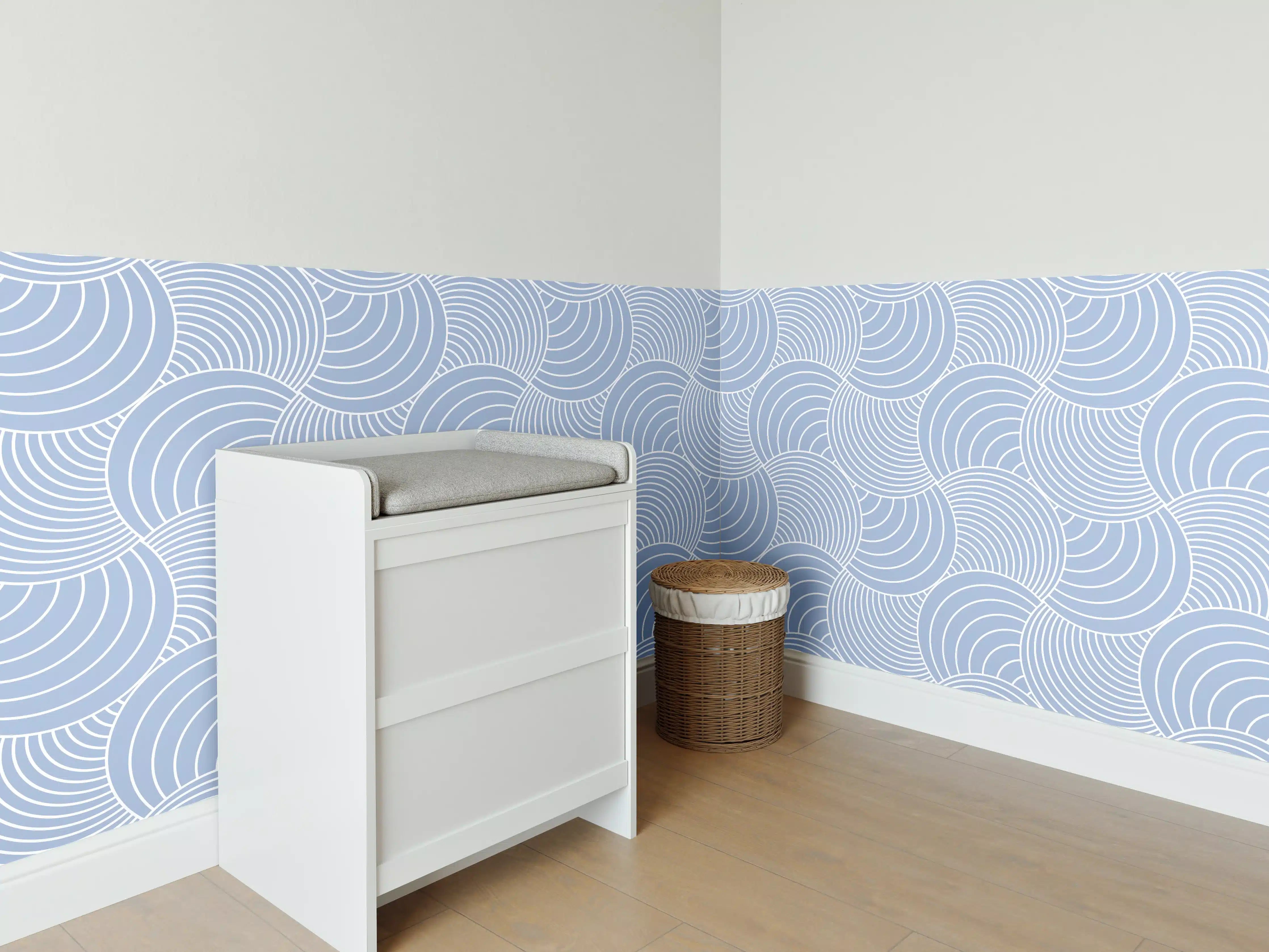 Babyzimmer Wandgestaltung - Beruhigendes Blau-Wellendes Design