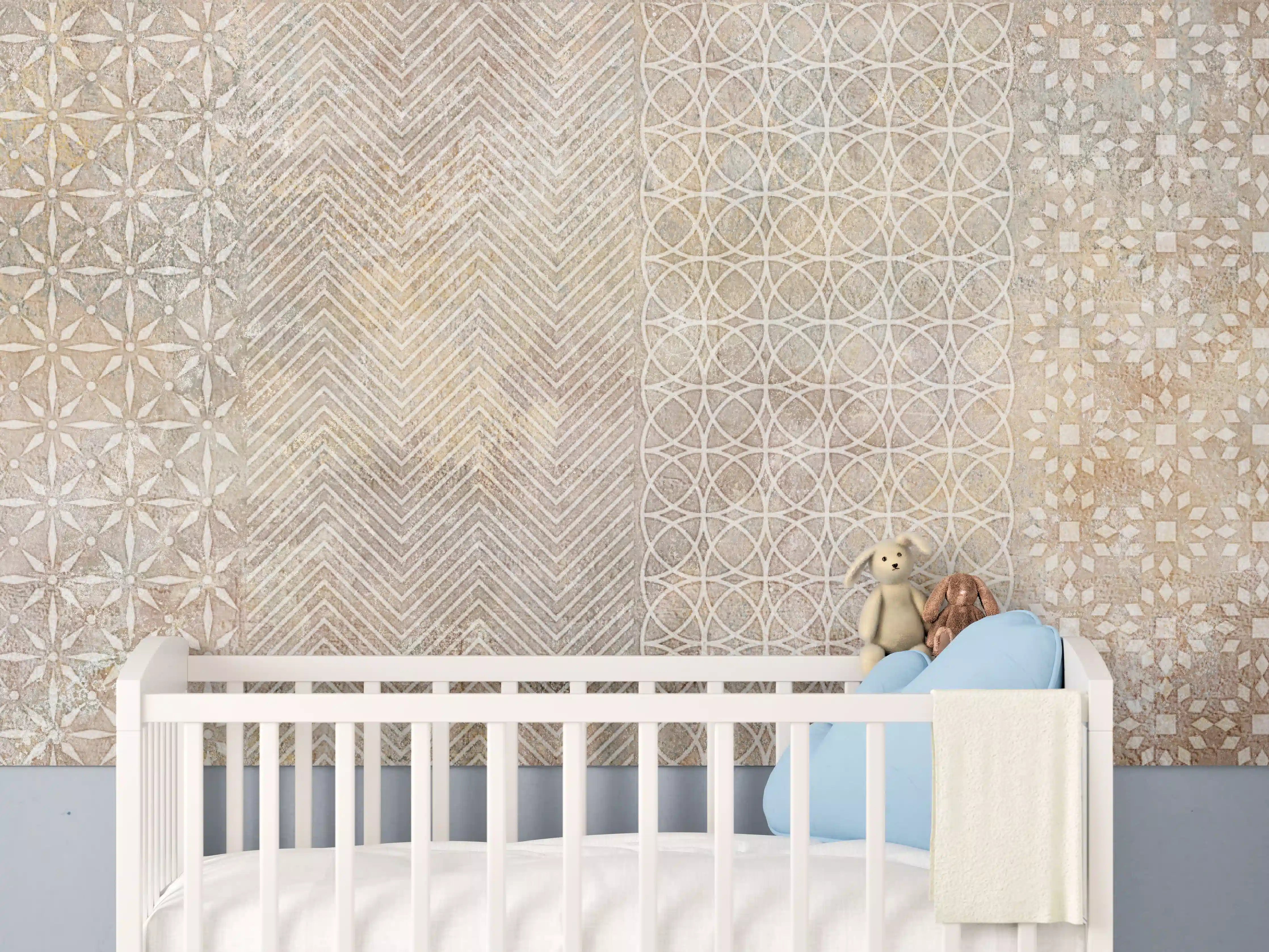 Babyzimmer Wandgestaltung - Betonstein Mosaikfliesen Zement