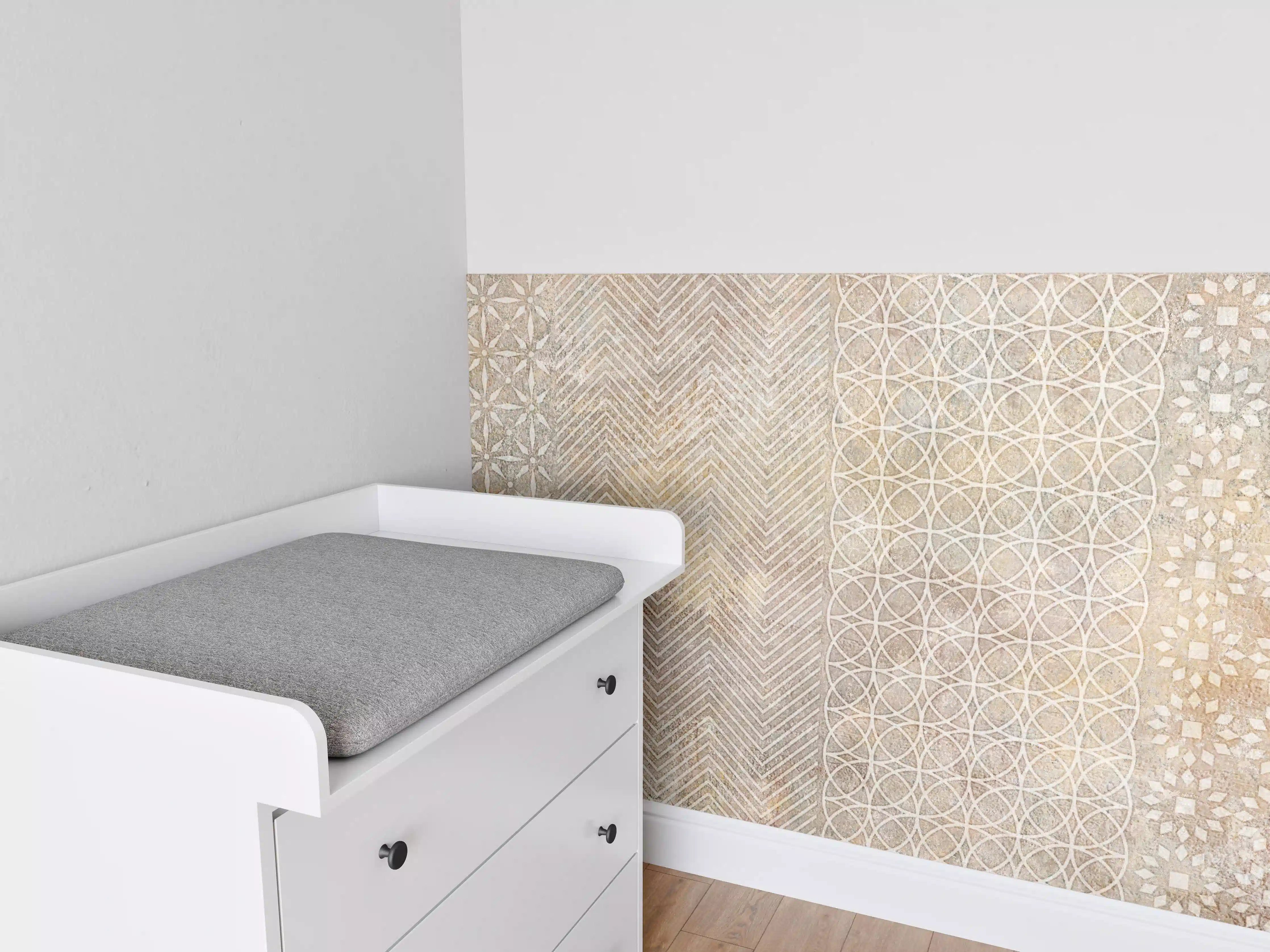 Babyzimmer Wandgestaltung - Betonstein Mosaikfliesen Zement