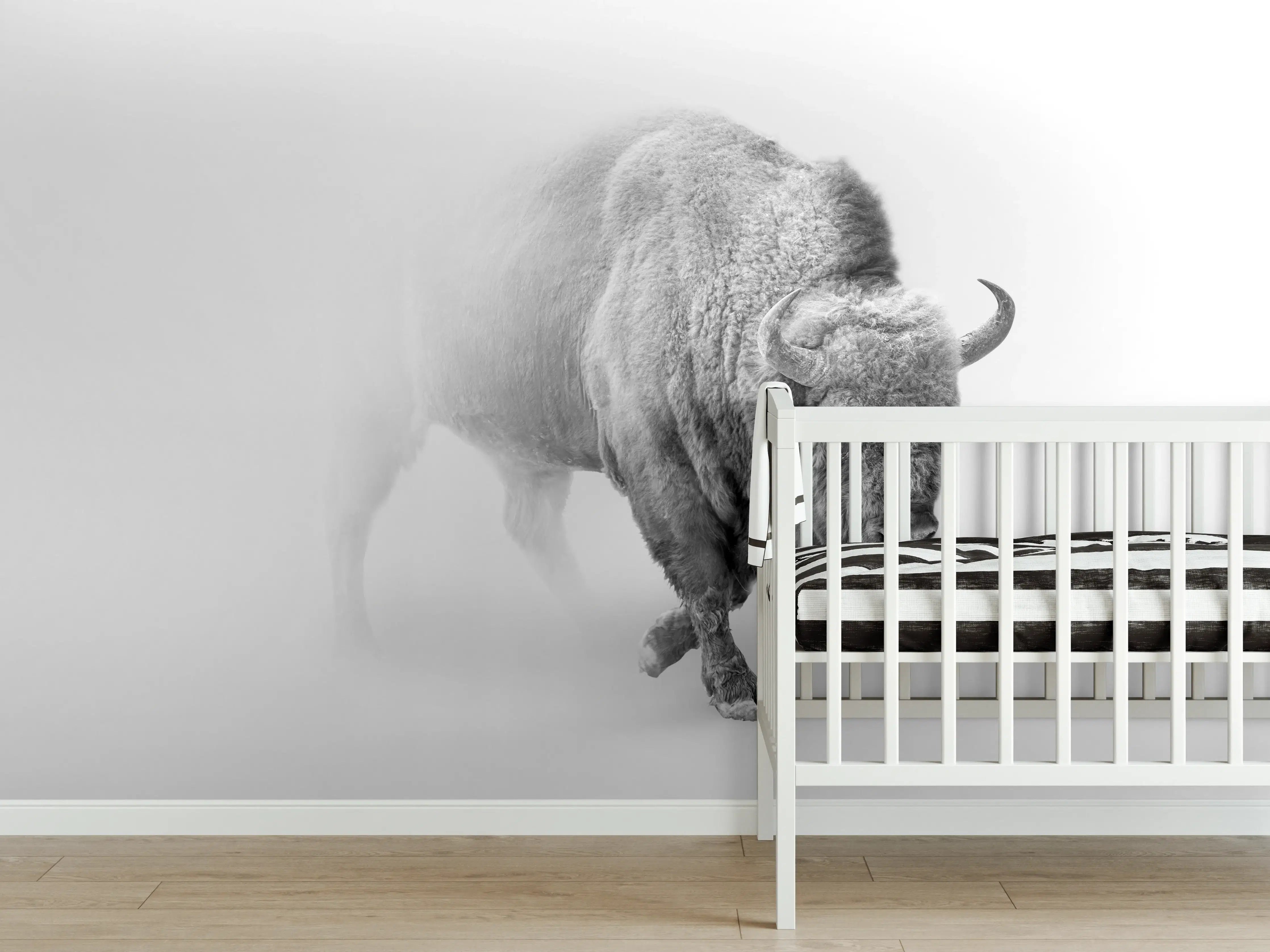 Babyzimmer Wandgestaltung - Bison Graustufenbild