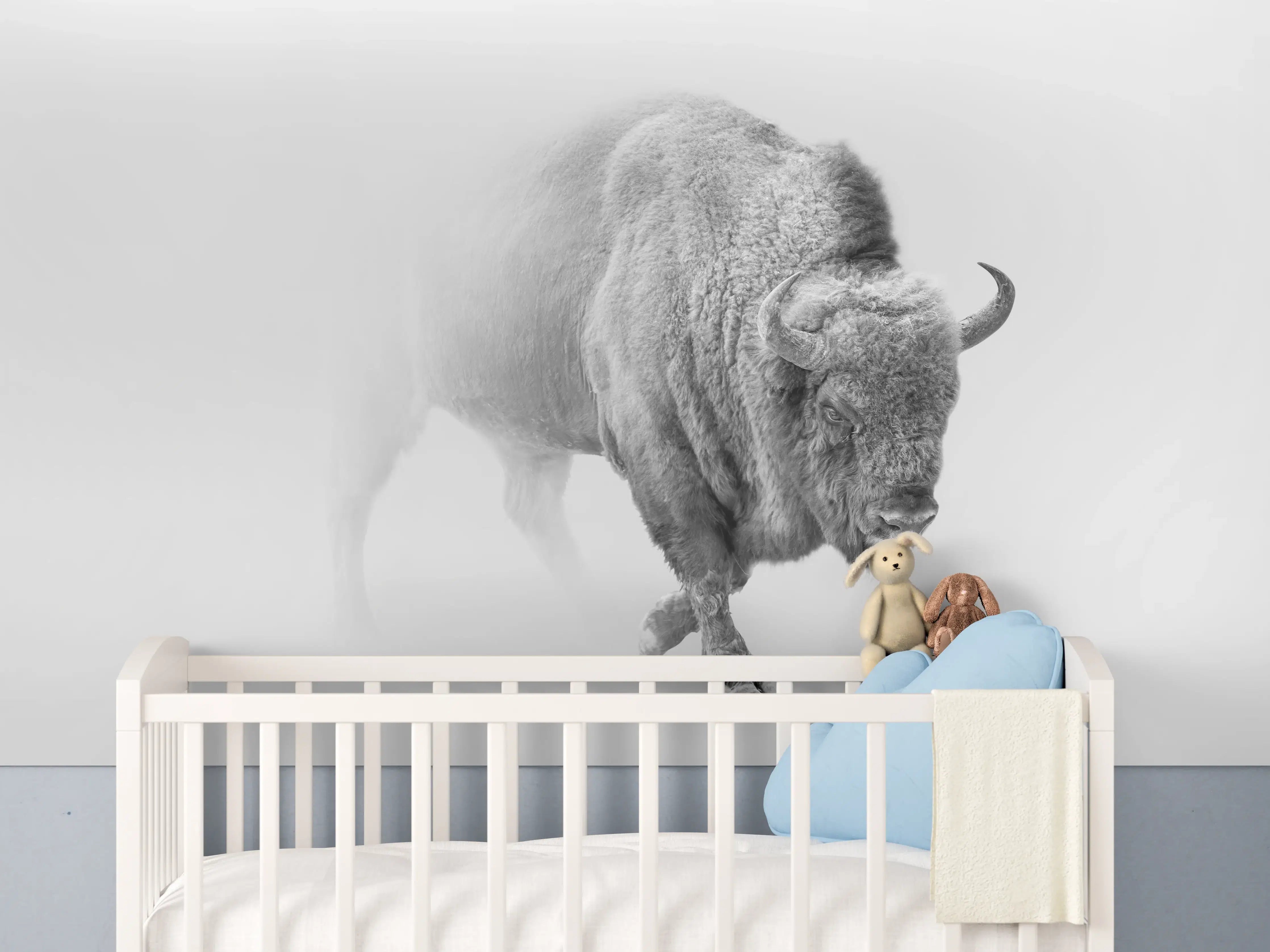 Babyzimmer Wandgestaltung - Bison Graustufenbild