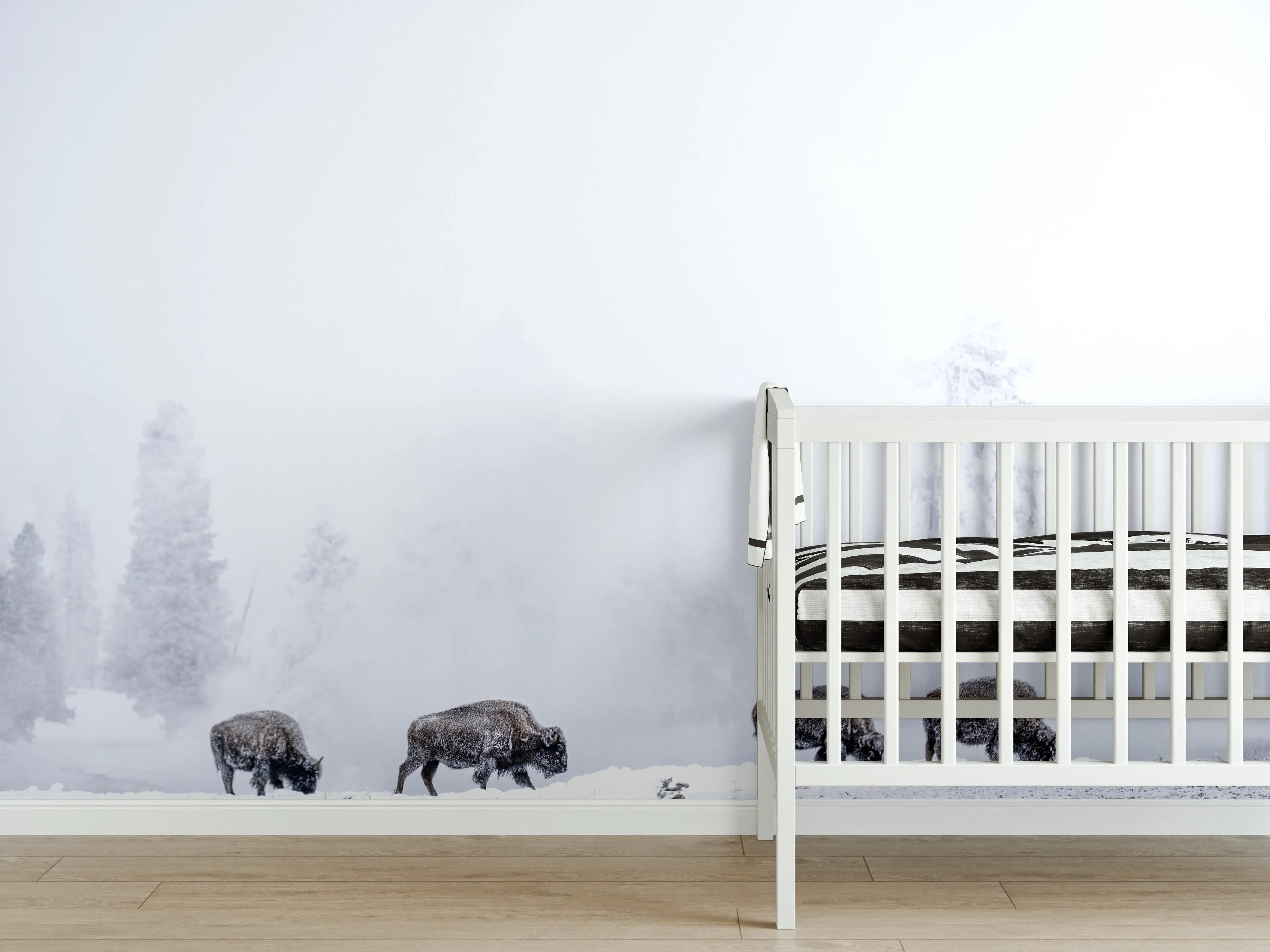 Babyzimmer Wandgestaltung - Bisons im kalten Wald