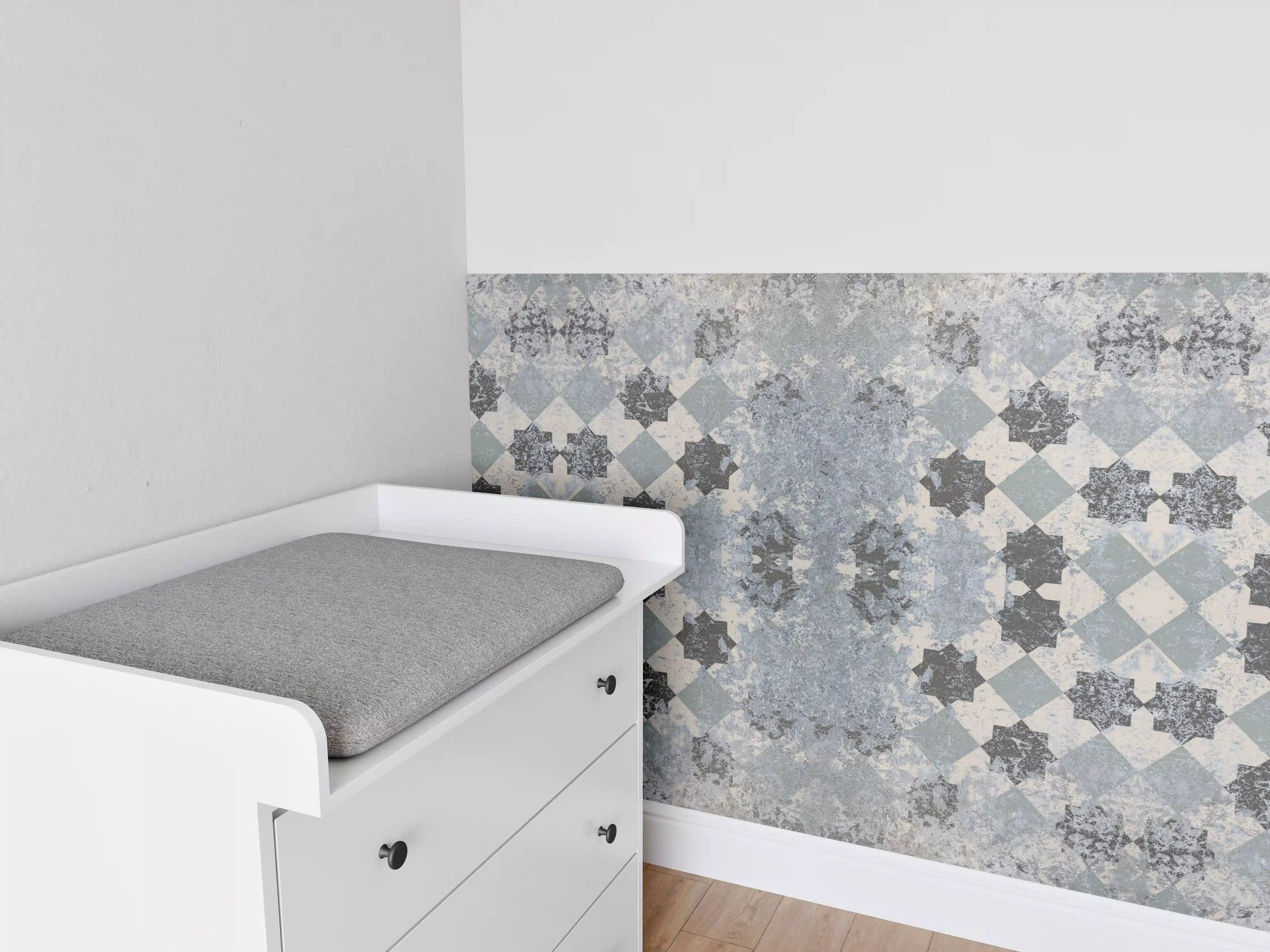 Babyzimmer Wandgestaltung - Bläuliche Vintage Wandmuster