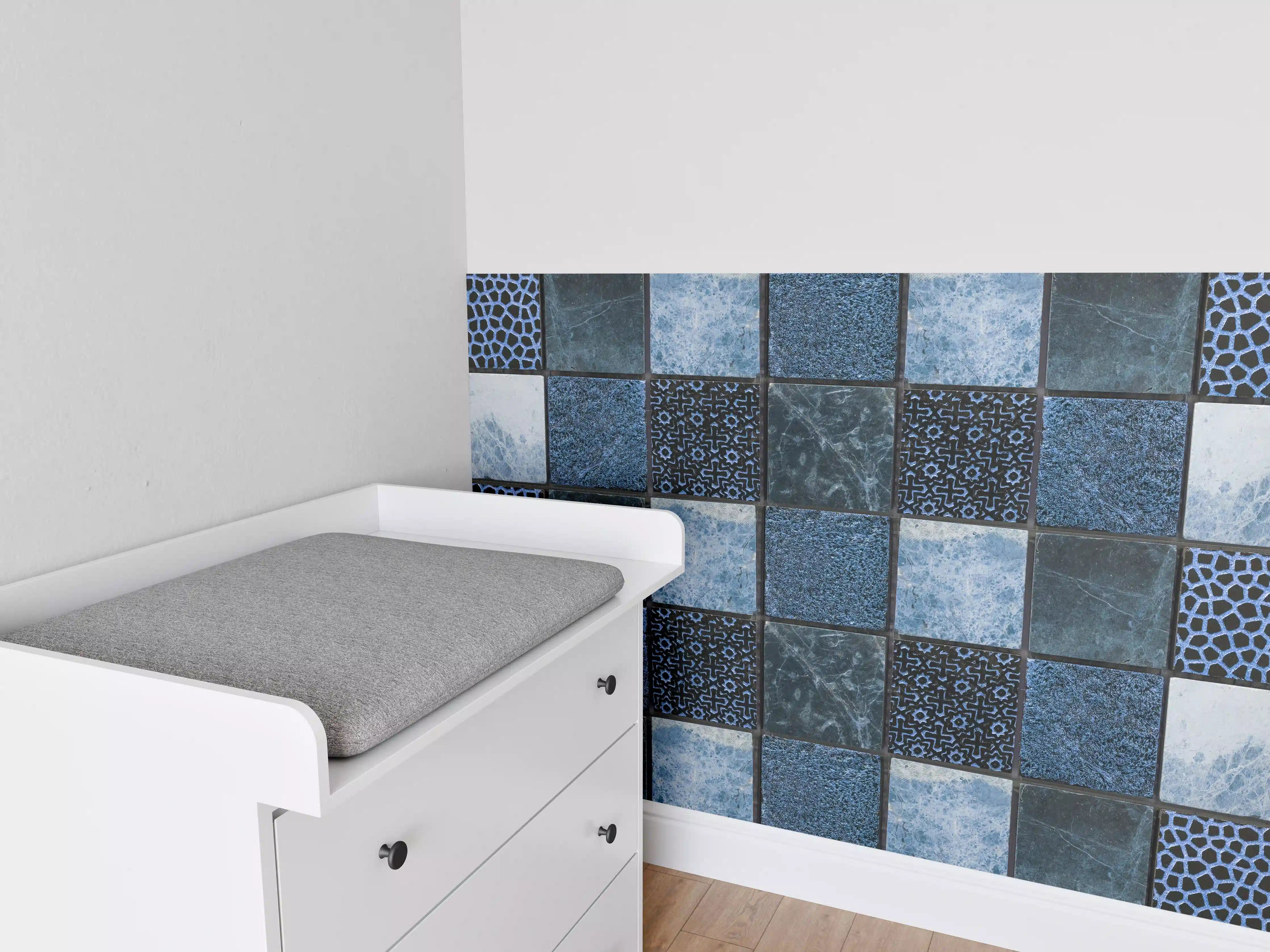 Babyzimmer Wandgestaltung - Bläuliche quadratische Mosaiktextur