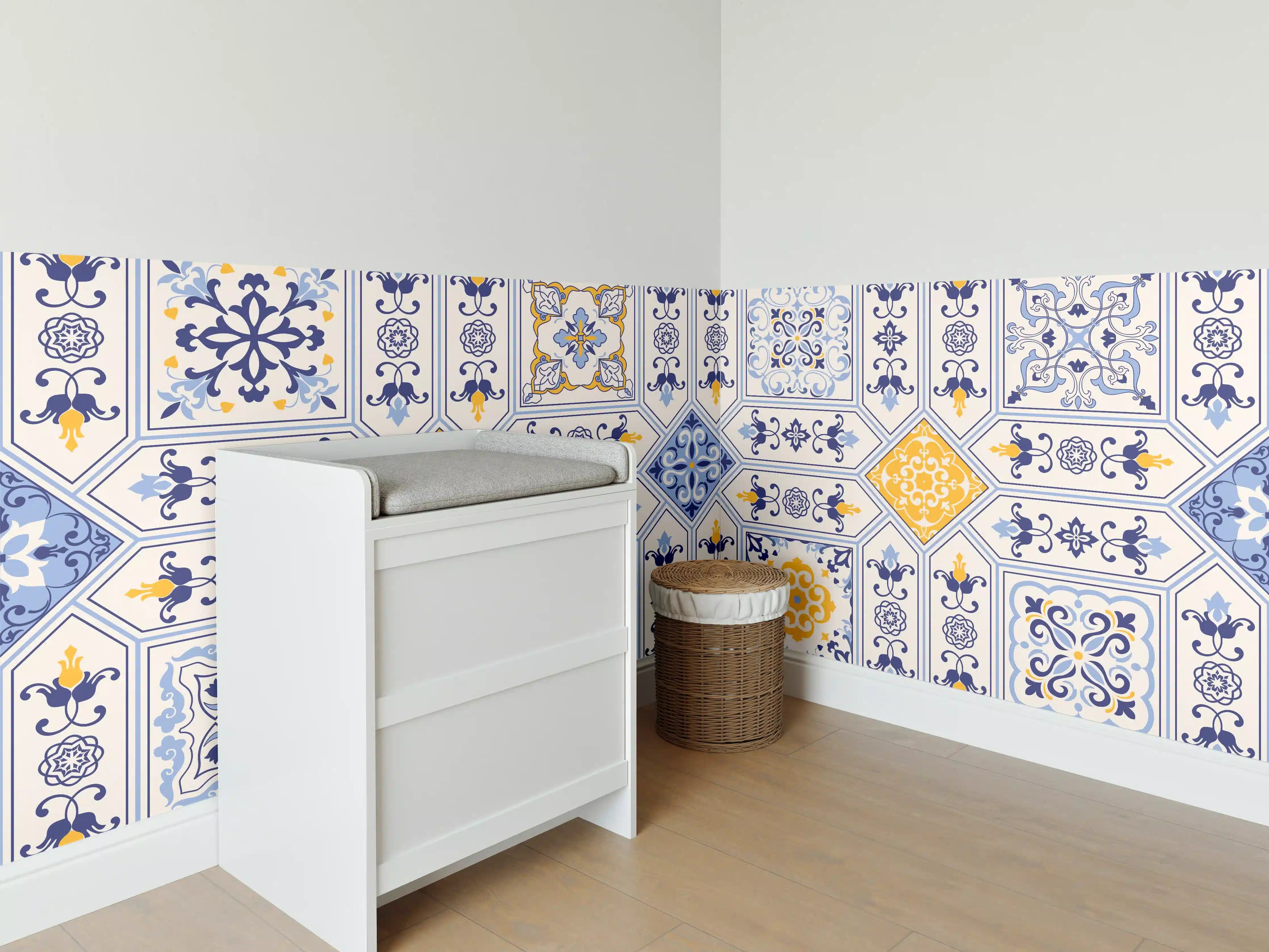 Babyzimmer Wandgestaltung - Blau-Gelbe Fliesen Muster