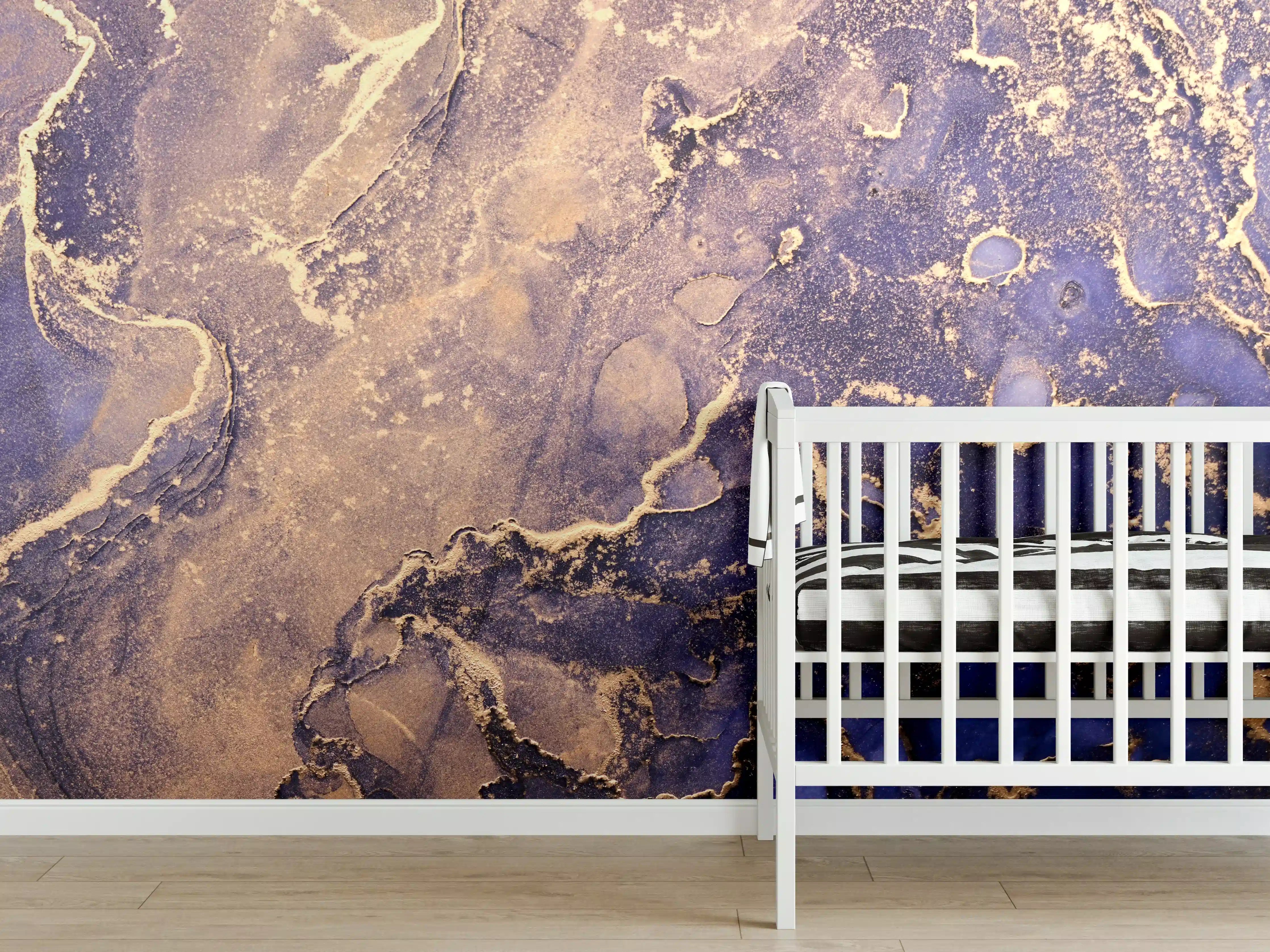 Babyzimmer Wandgestaltung - Blau-Gold-Marble-Textur
