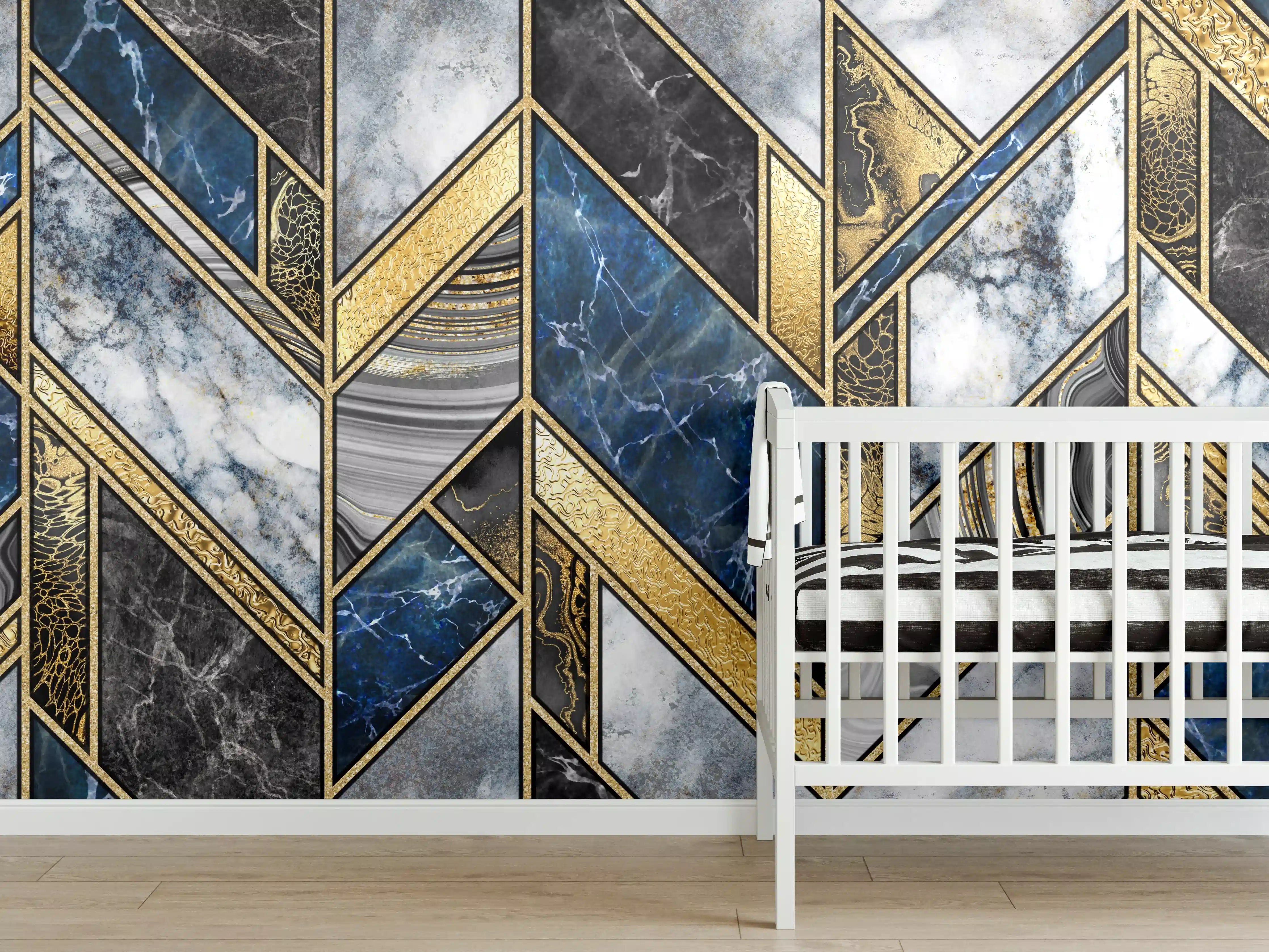 Babyzimmer Wandgestaltung - Blau-Goldenes Art-Deco-Mosaik