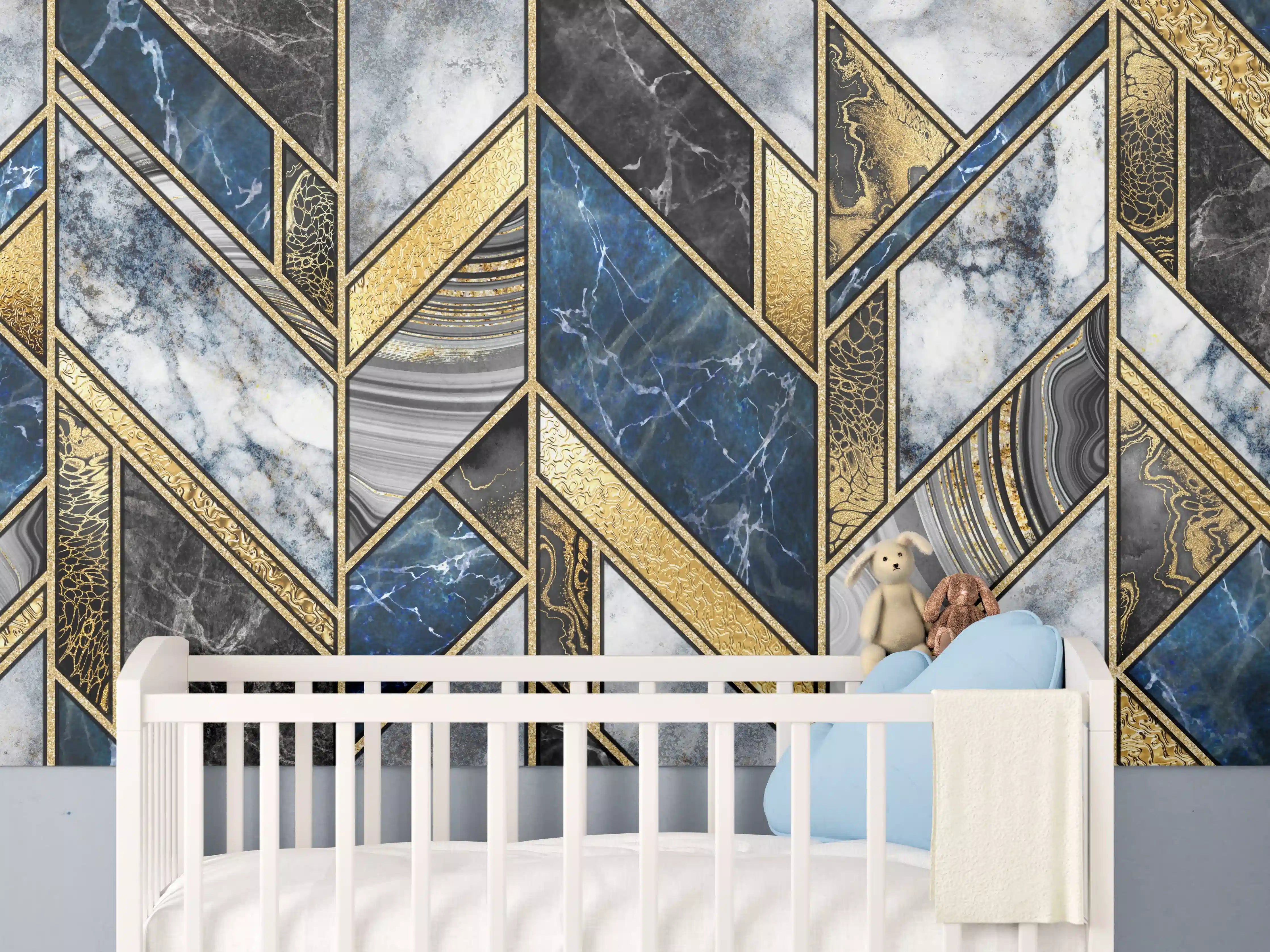 Babyzimmer Wandgestaltung - Blau-Goldenes Art-Deco-Mosaik